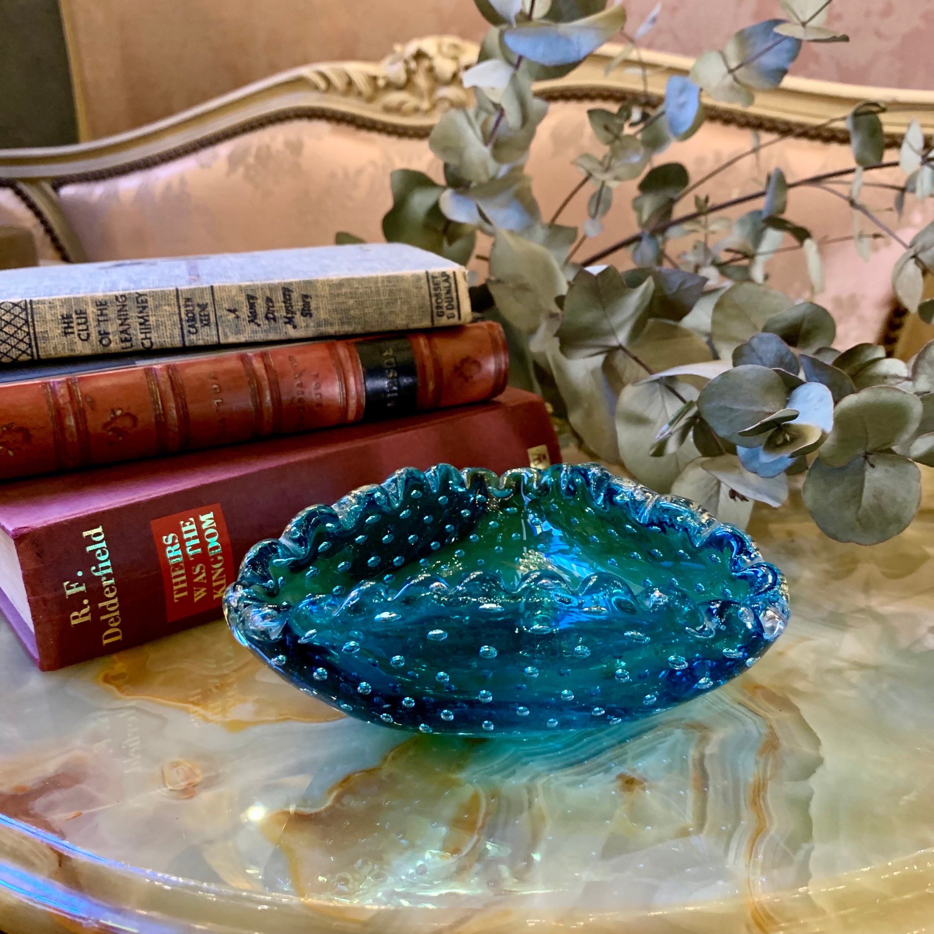 Cerulean Blue with Controlled Bubbles Murano Ashtray