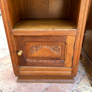 Pair of Art Deco Oak Carved Bedside Pedestals With Marble Top