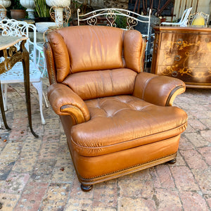 Pair of Stylish Tan Leather Wingback Armchairs
