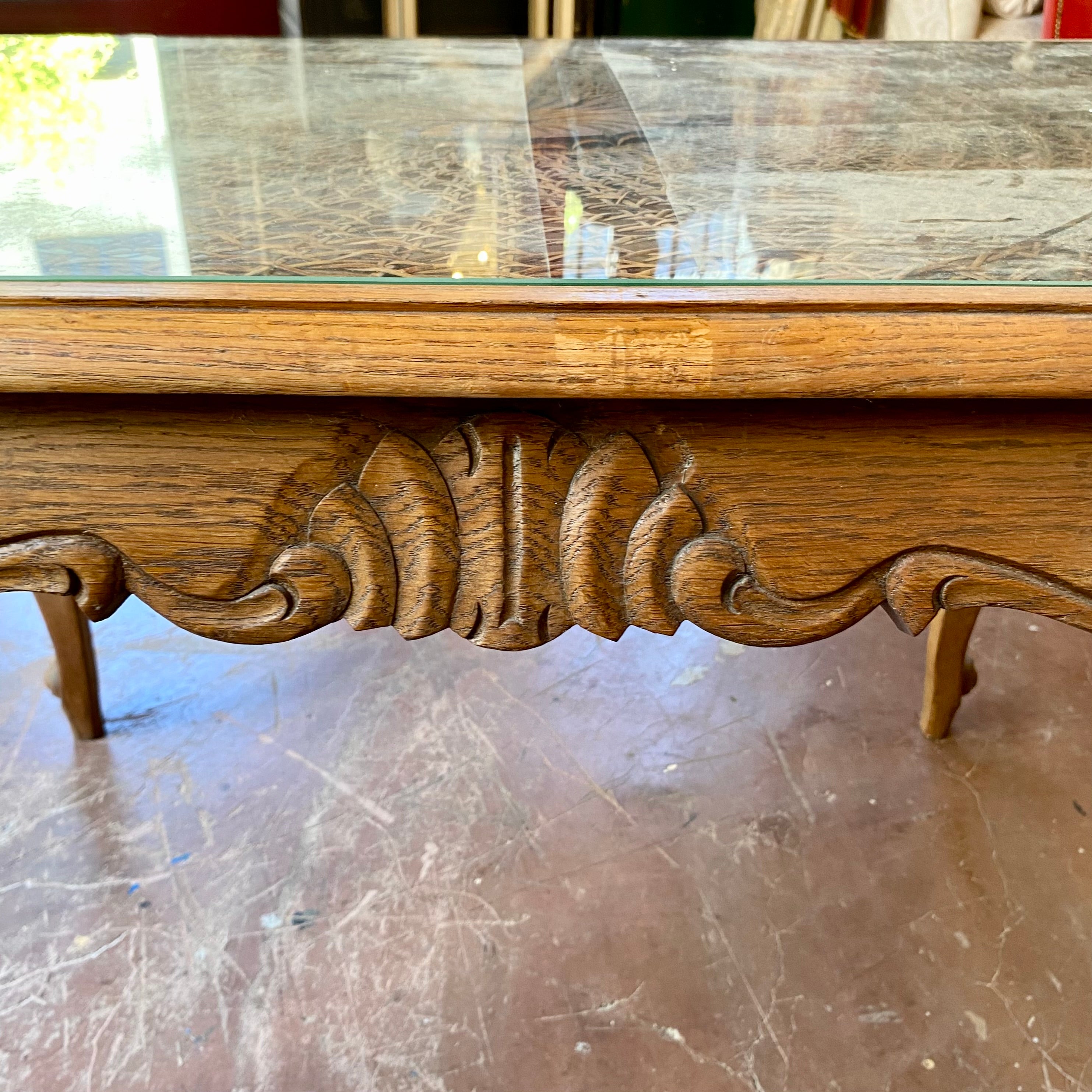 Beautiful Oak and Wicker Coffee Table with Glass Top - SOLD