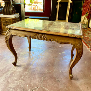 Beautiful Oak and Wicker Coffee Table with Glass Top - SOLD