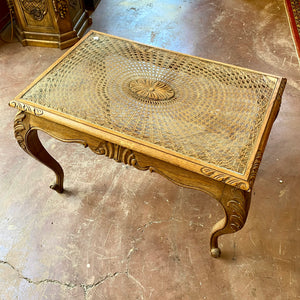 Beautiful Oak and Wicker Coffee Table with Glass Top - SOLD