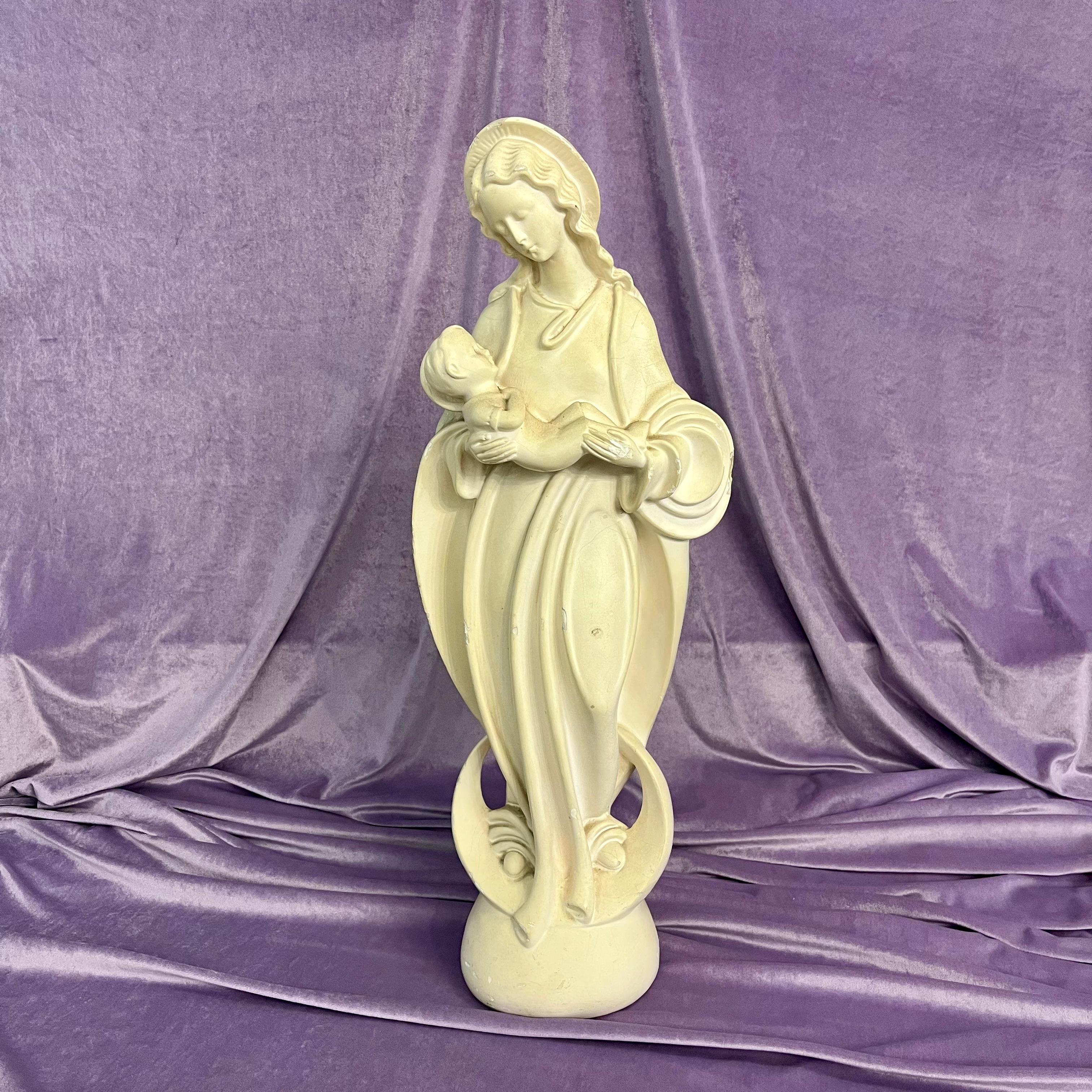 Vintage Heavy Religious Icon of Madonna and Child