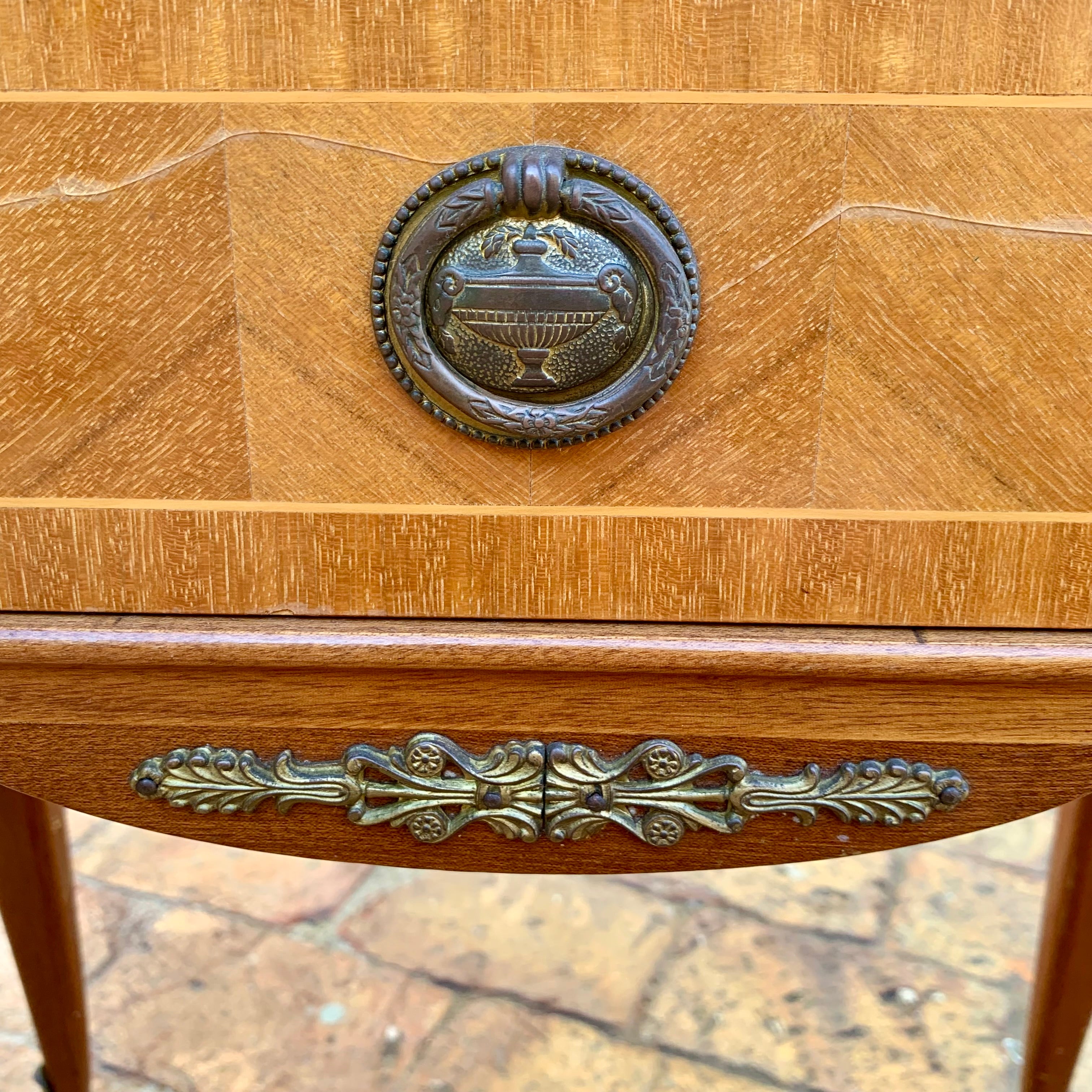 Petite Vintage Table with Marble Top and Brass Detailing