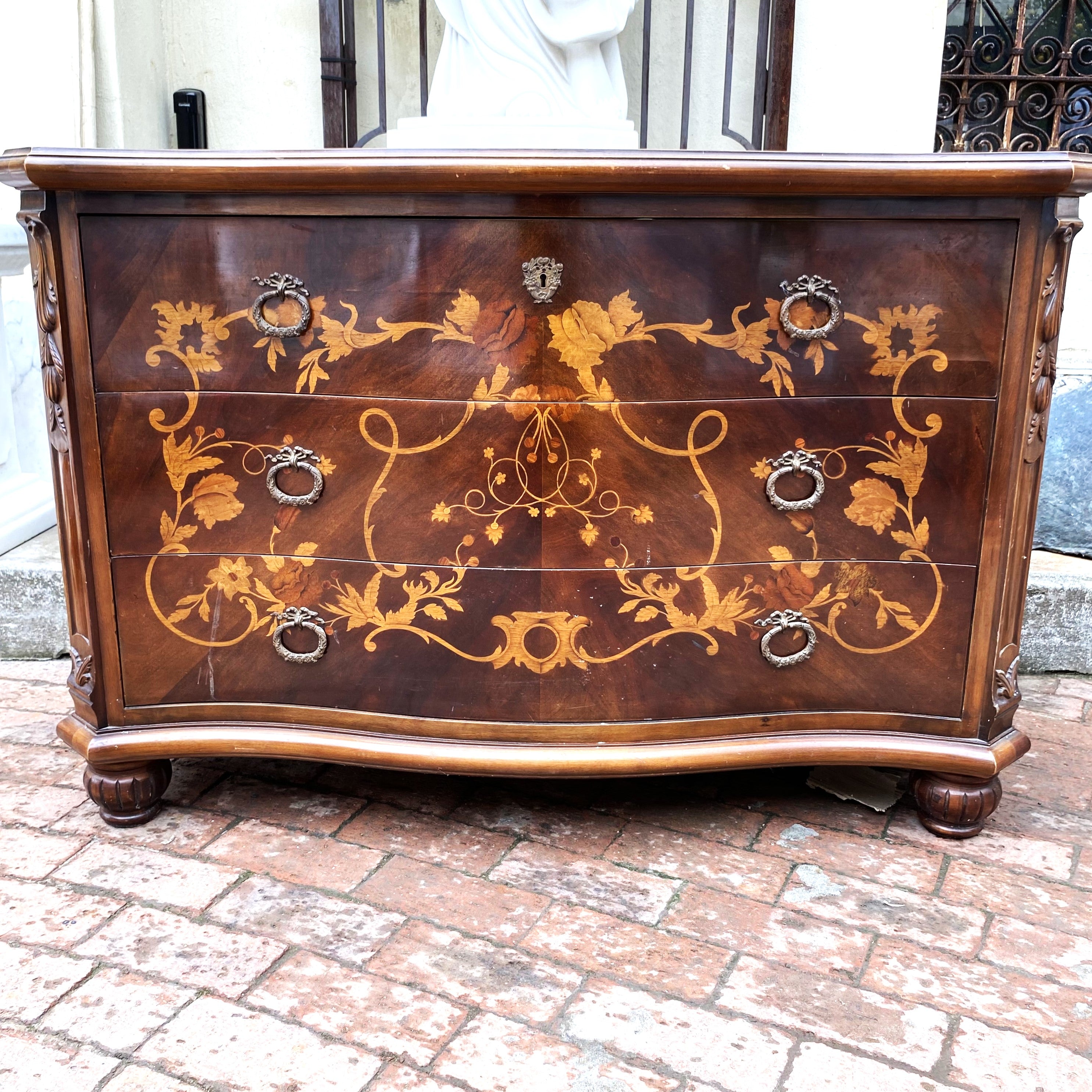 Beautiful Italian Inlay Commode and Pedestals