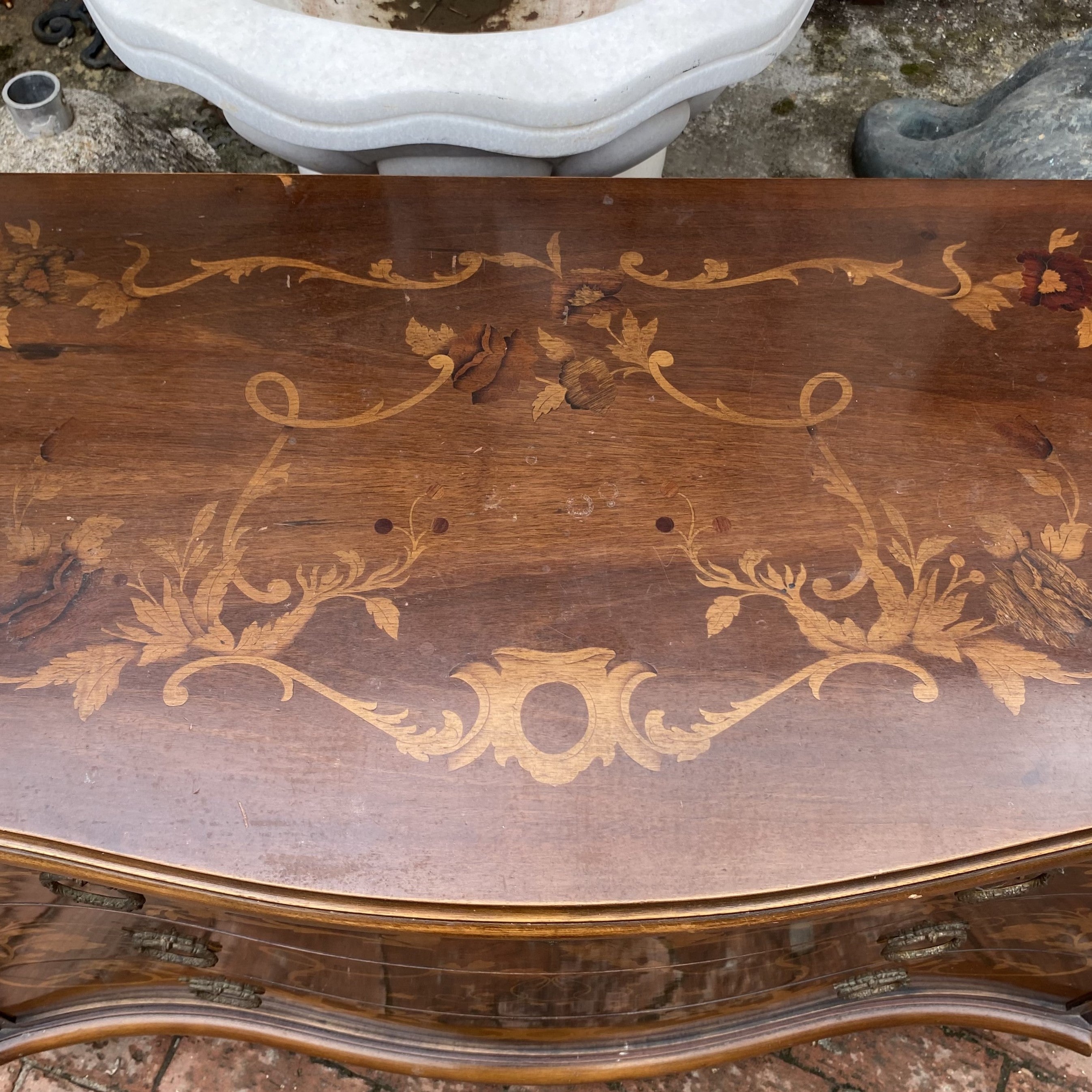 Beautiful Italian Inlay Commode and Pedestals