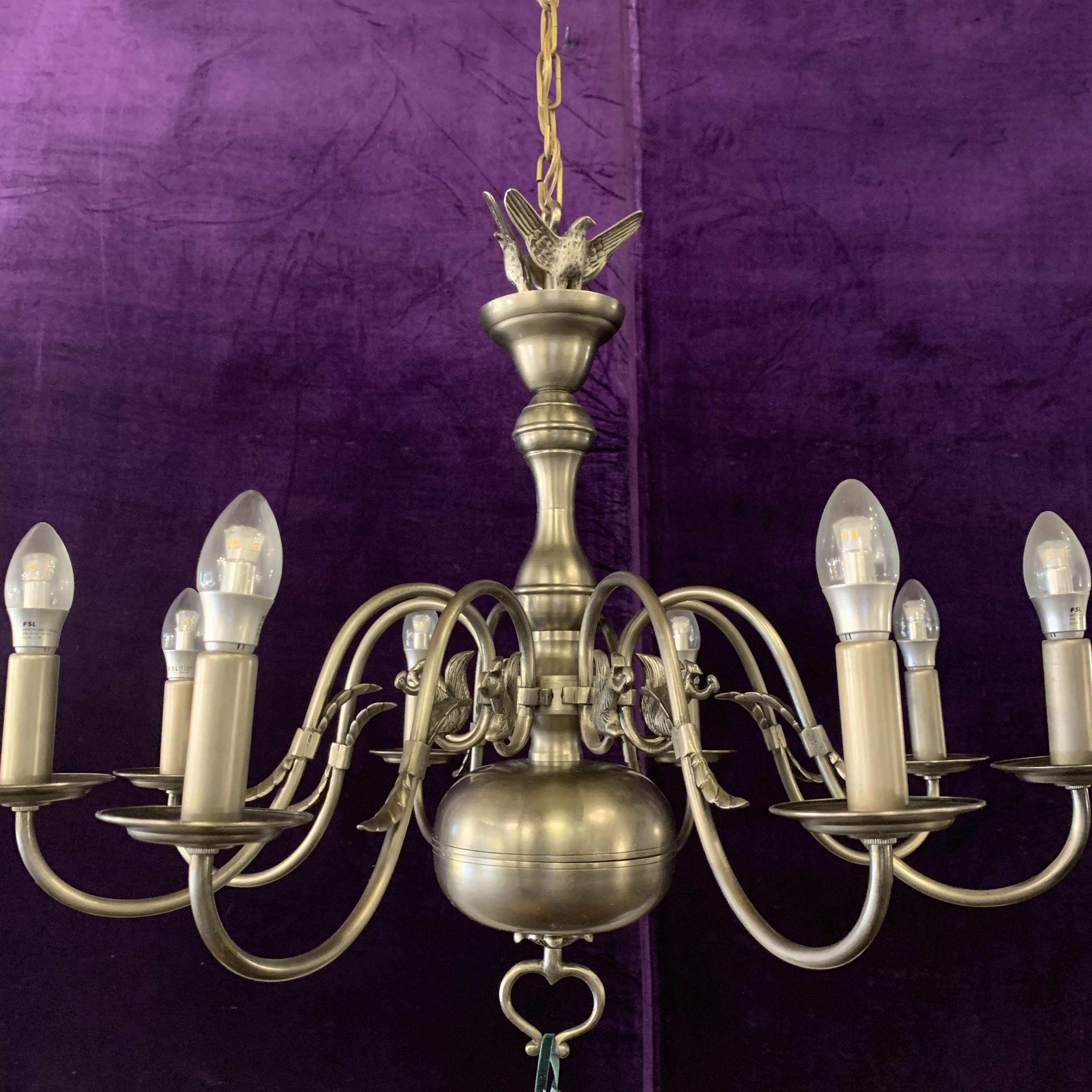 Antique Nickel Flemish Chandelier with Squirrel & Bird detail