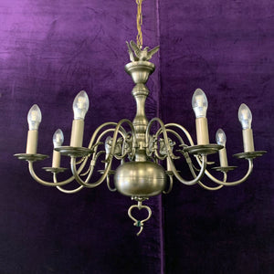 Antique Nickel Flemish Chandelier with Squirrel & Bird detail