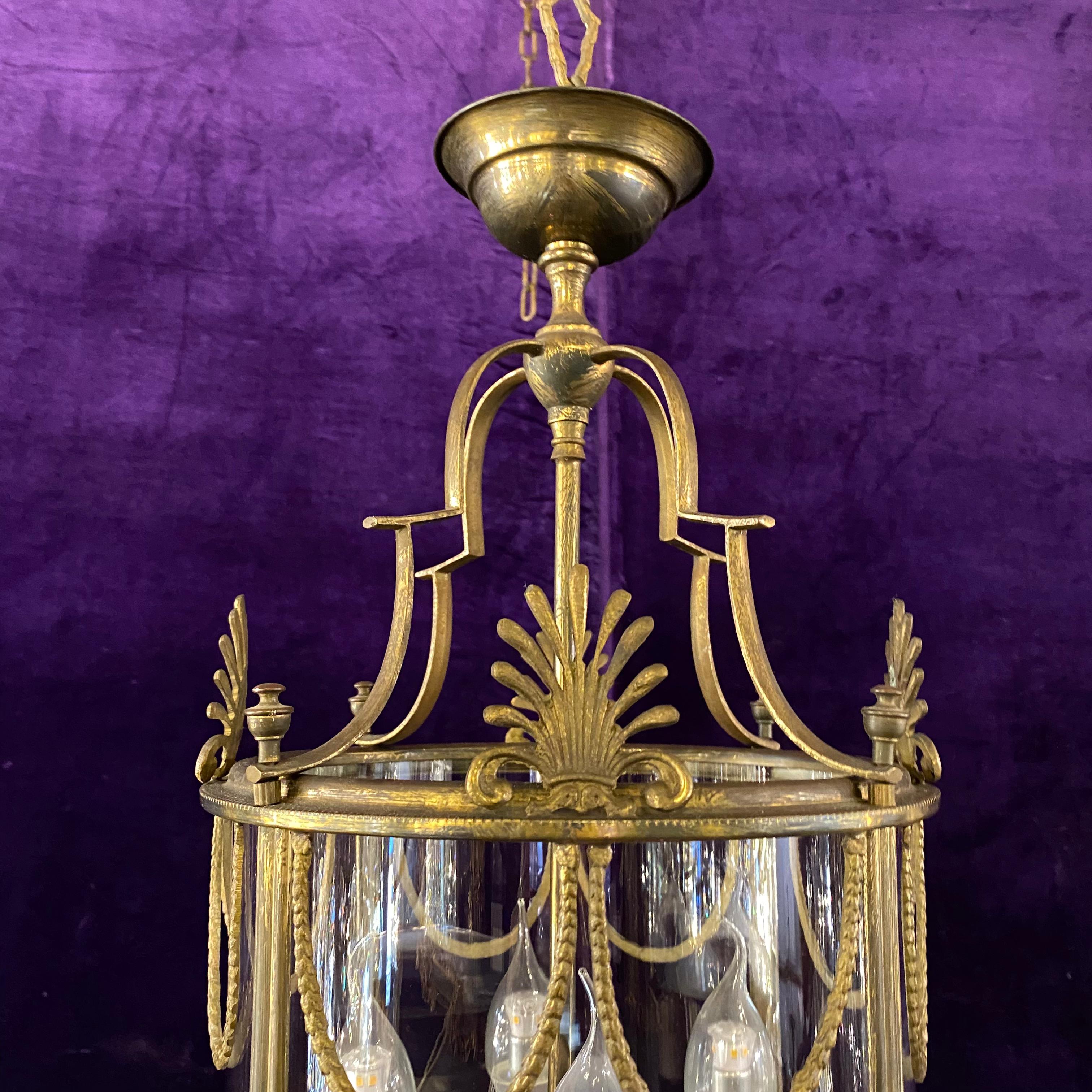 Antique Brass Lantern with Curved Glass - SOLD