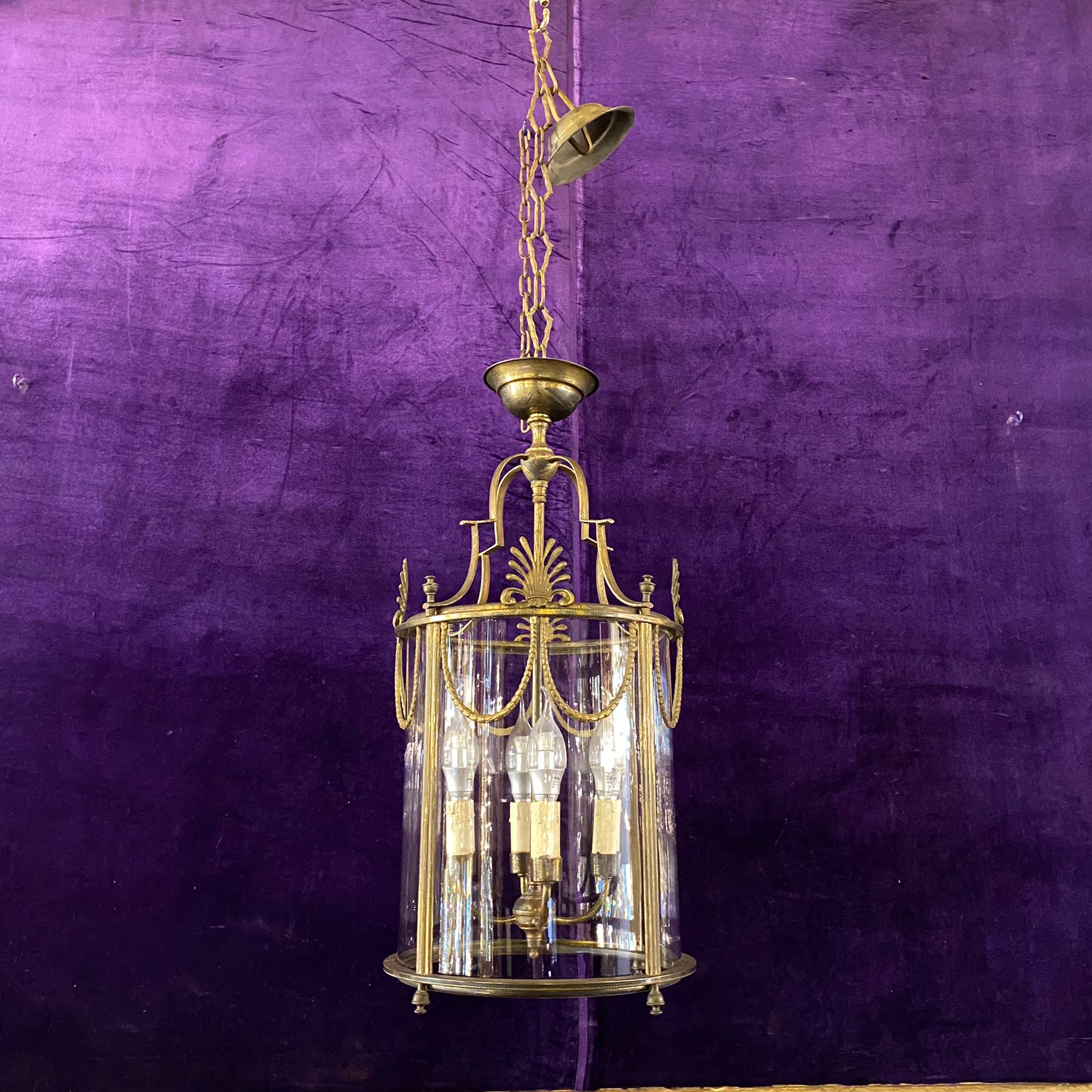 Antique Brass Lantern with Curved Glass - SOLD