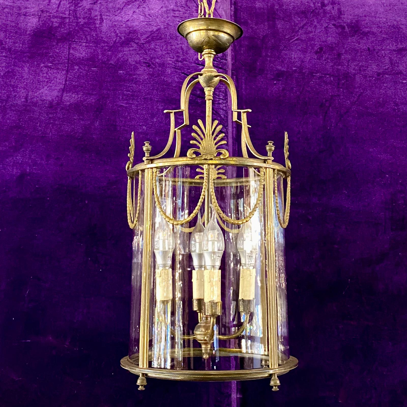 Antique Brass Lantern with Curved Glass - SOLD