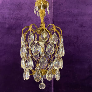 Vintage Cage Chandelier with Teardrop Crystals - SOLD