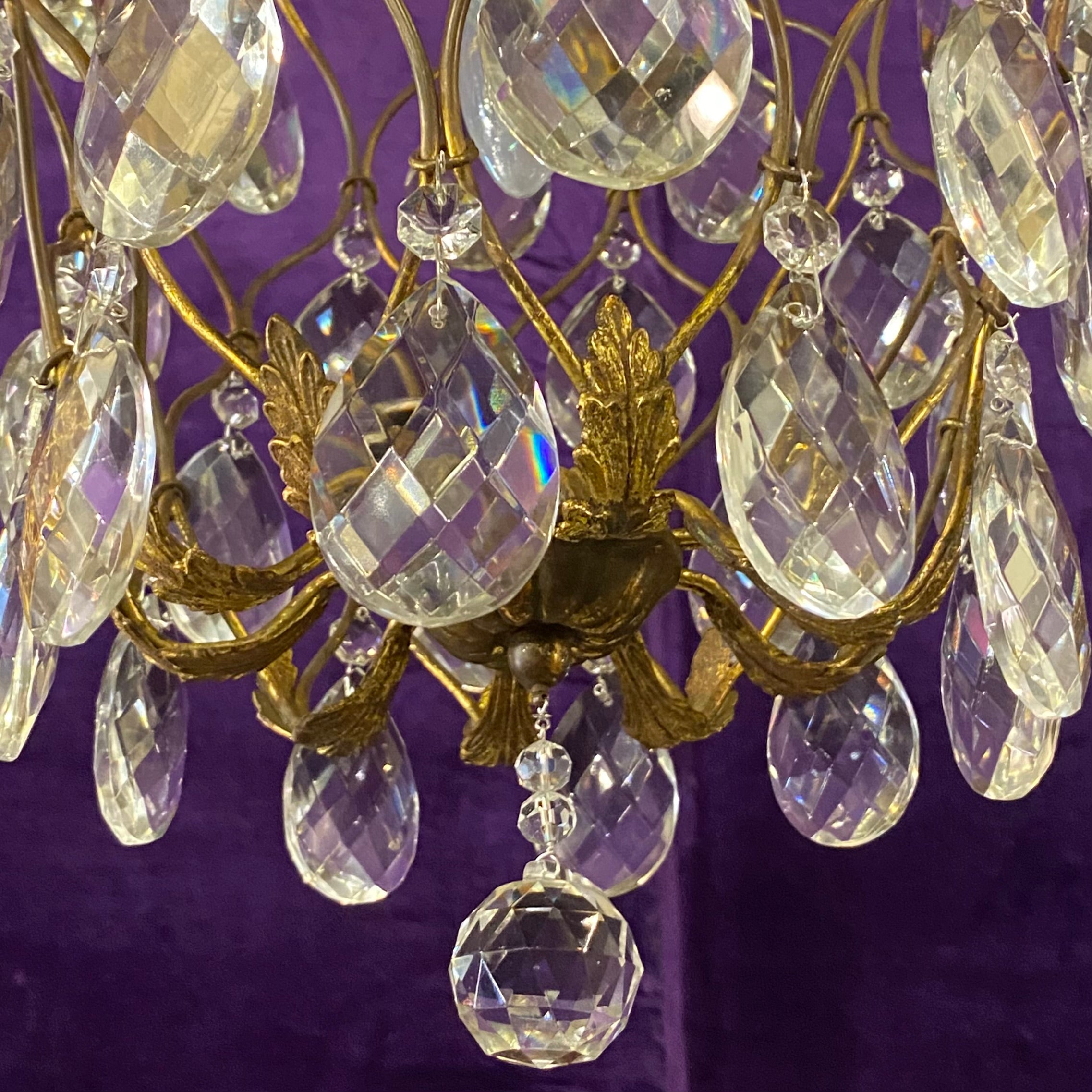 Vintage Cage Chandelier with Teardrop Crystals - SOLD