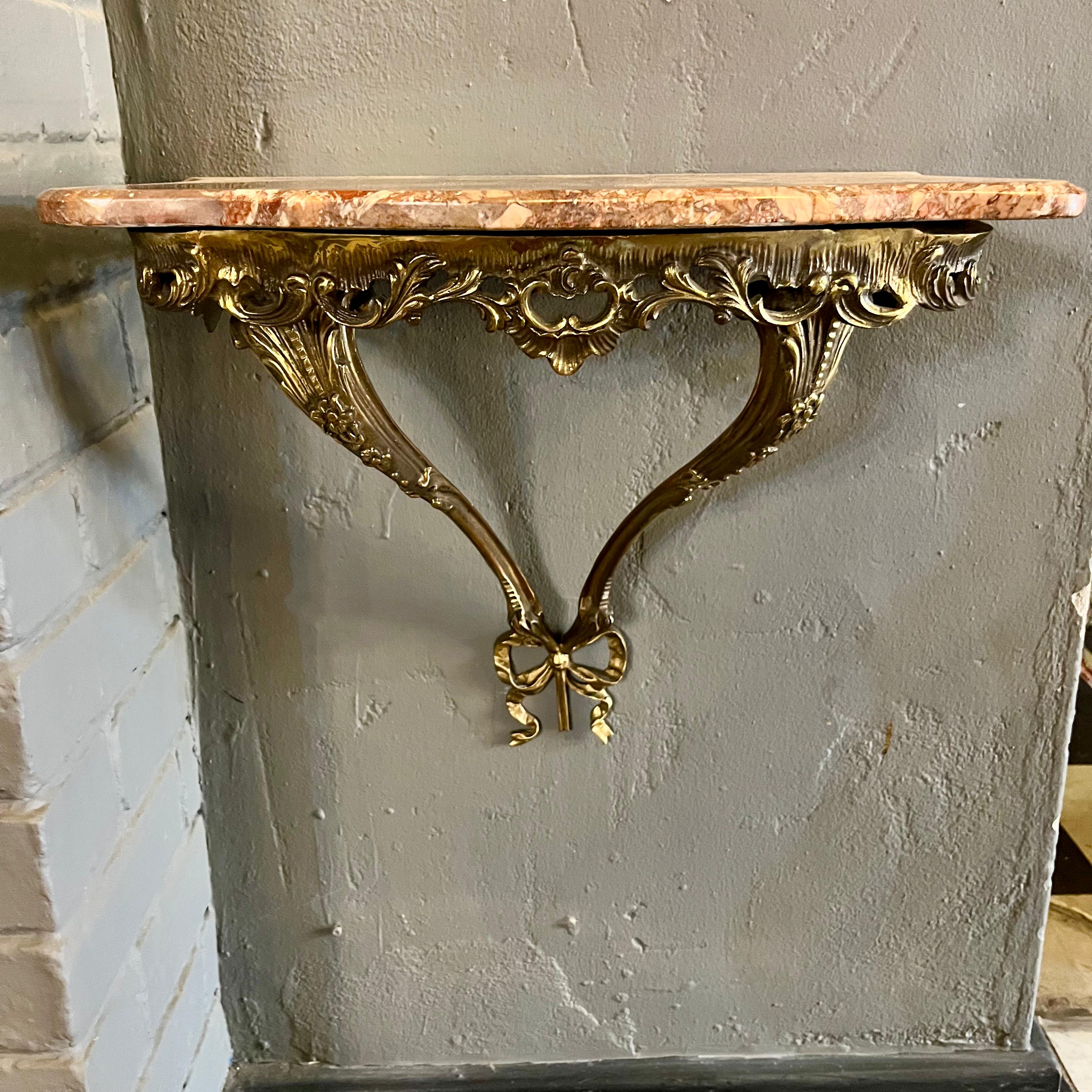 Sweet Brass Bow Console with Orange Mottled Marble