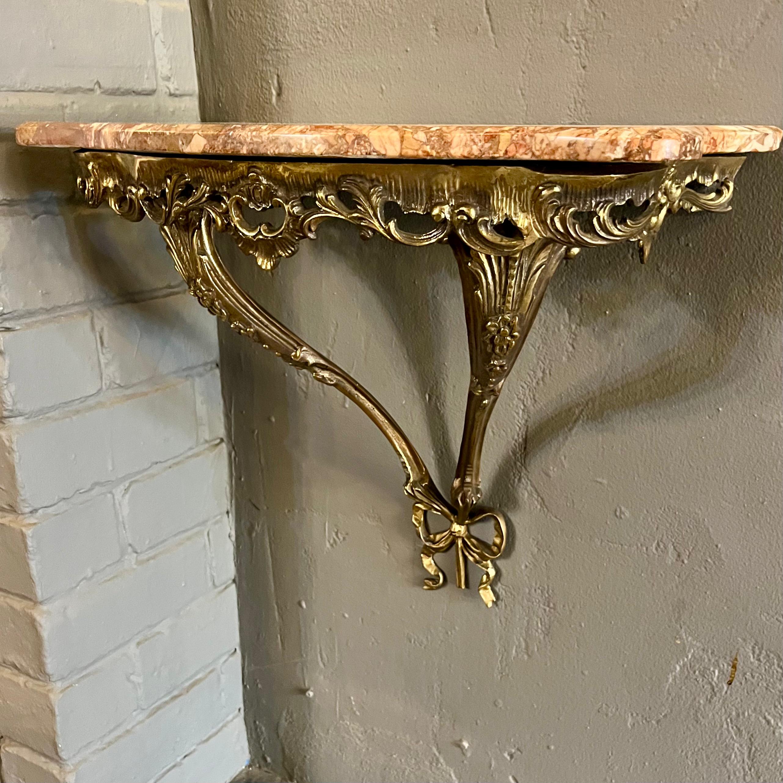 Sweet Brass Bow Console with Orange Mottled Marble