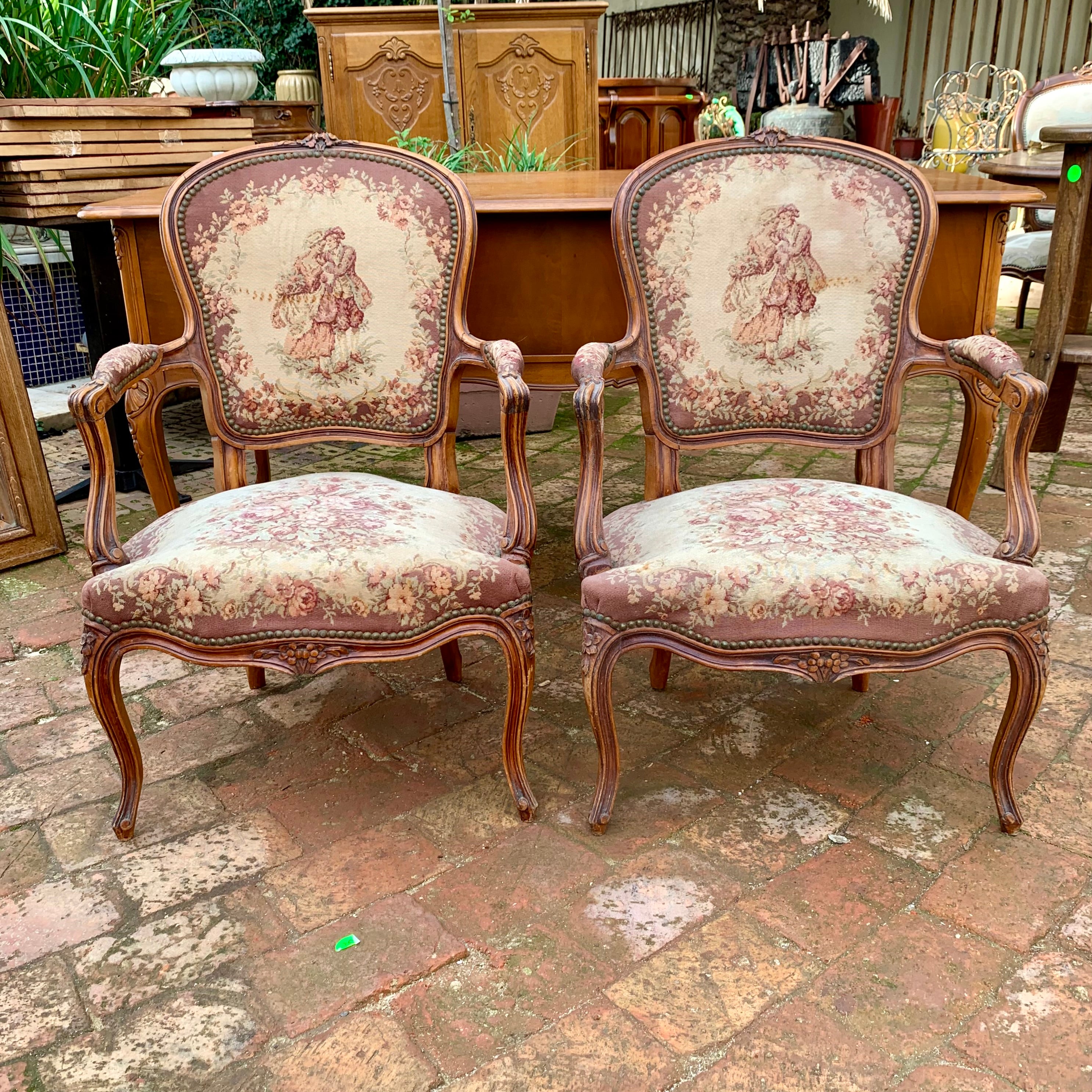 A Pair of Antique Walnut Armchairs - SOLD