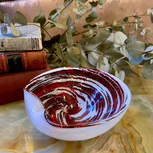 Swirled Red and Flecked White Murano Ashtray