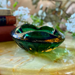 Vintage Emerald and Amber Murano Ashtray - SOLD