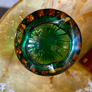 Vintage Emerald and Amber Murano Ashtray - SOLD