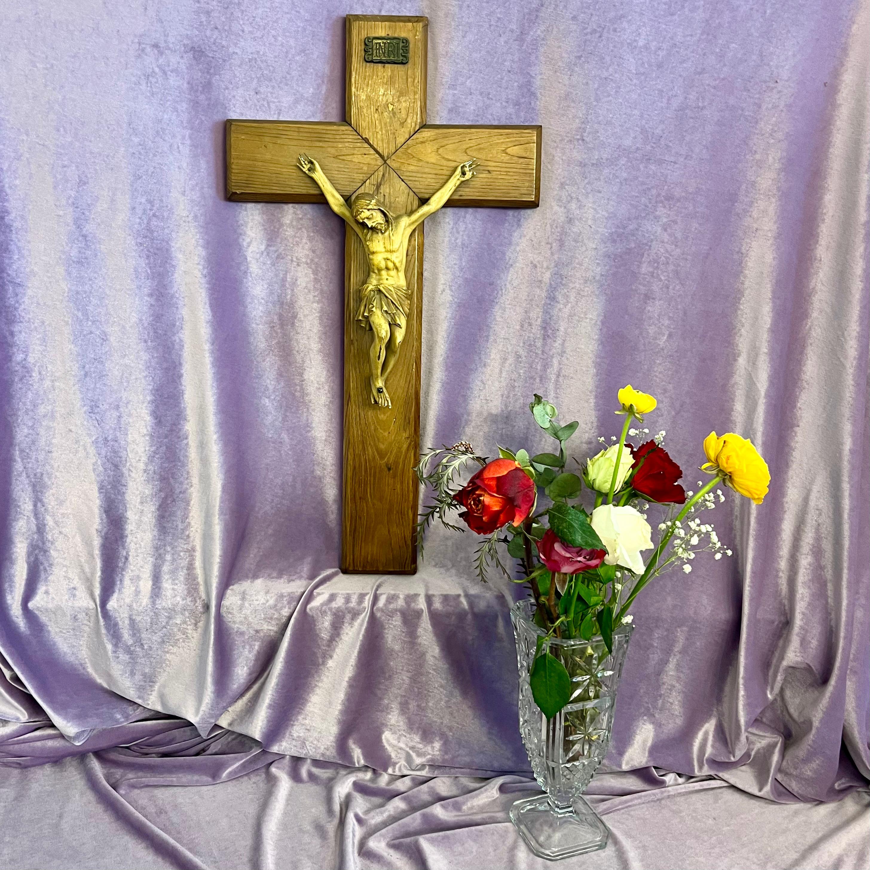 Antique Wooden Crucifix with Ivory-Toned Corpus