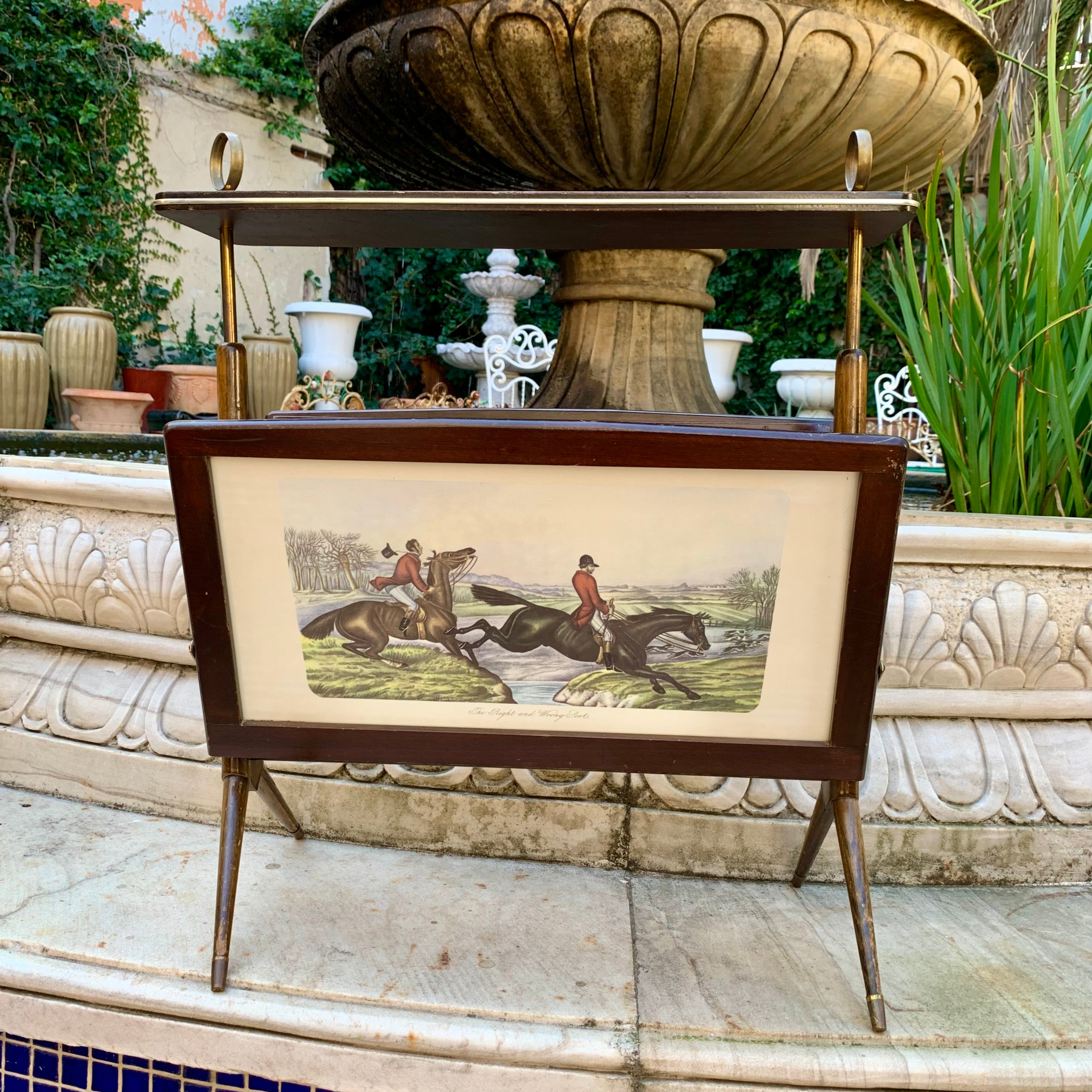 Vintage Magazine Table Rack with Brass Details