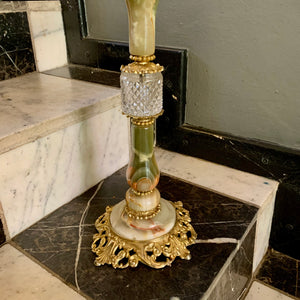 Gorgeous Antique Crystal Brass and Onyx Ashtray