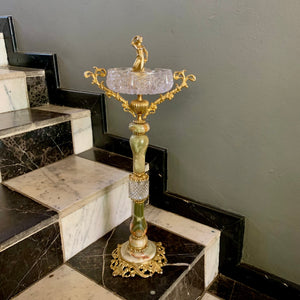 Gorgeous Antique Crystal Brass and Onyx Ashtray