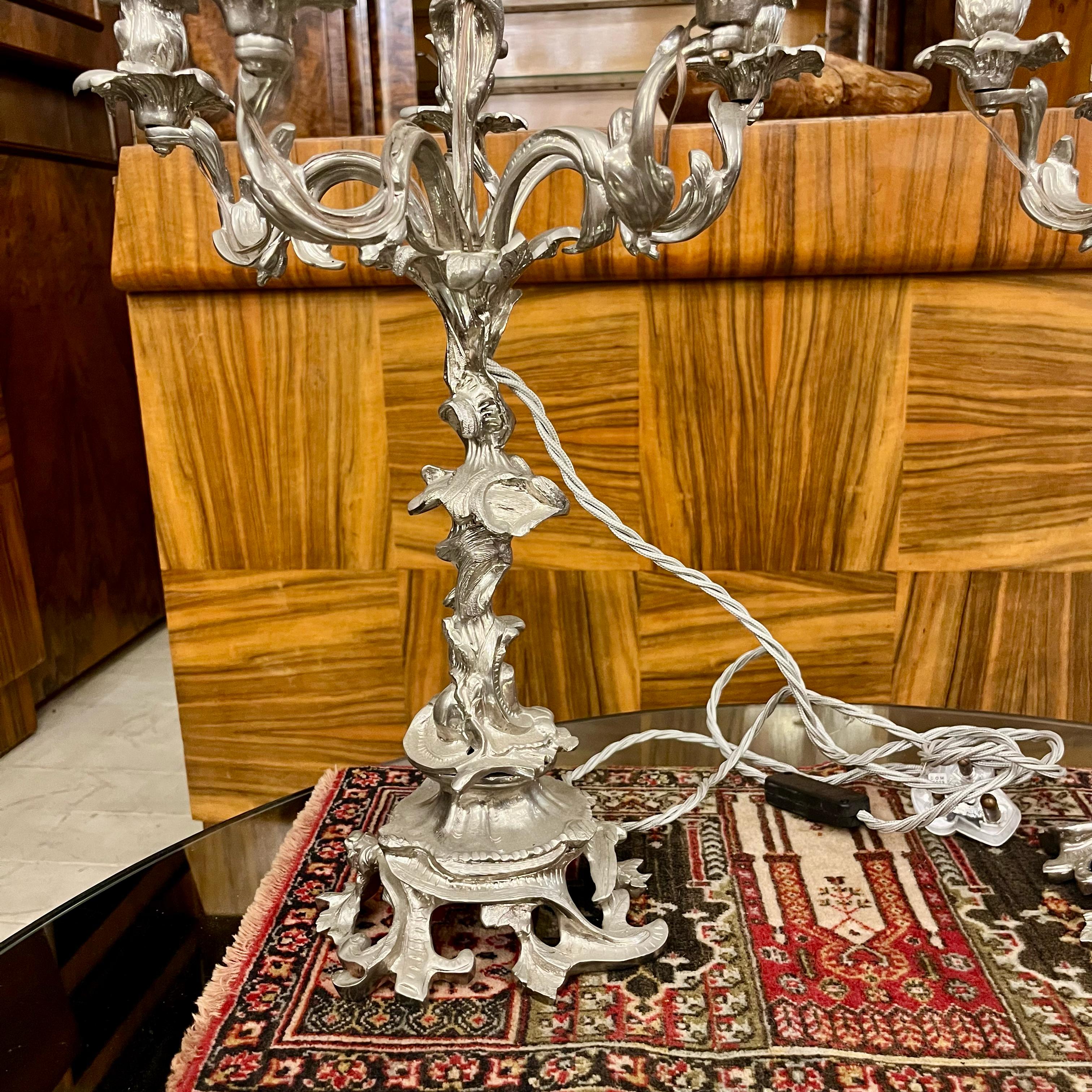 Pair of Antique Candelabras, Nickel Plated