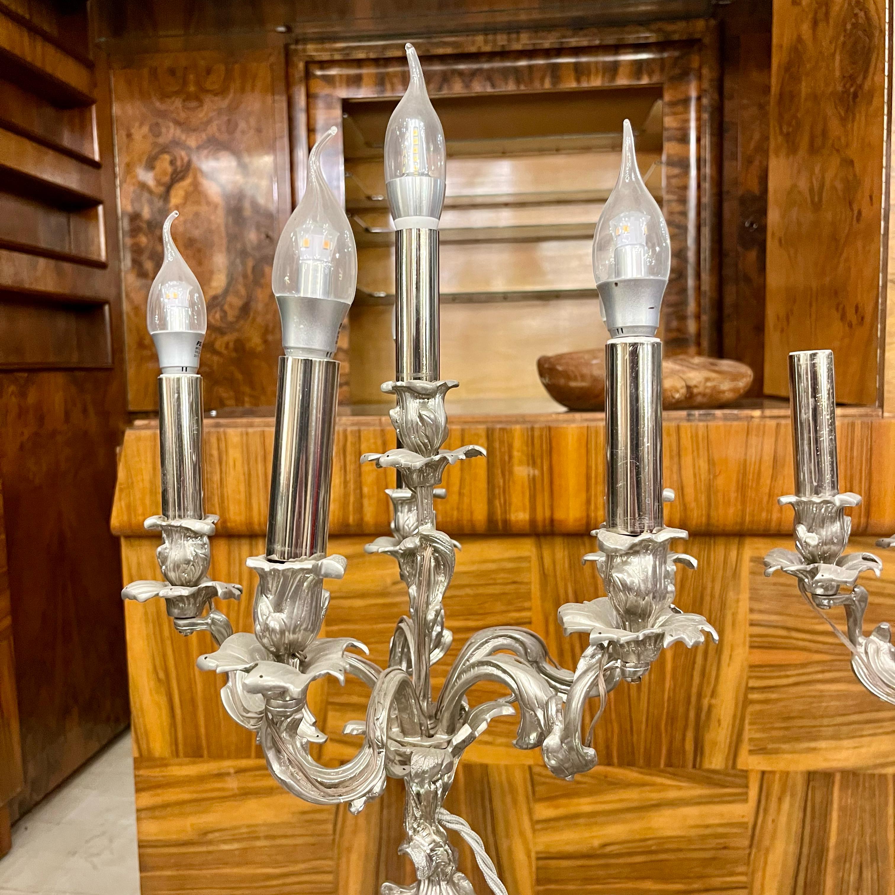 Pair of Antique Candelabras, Nickel Plated