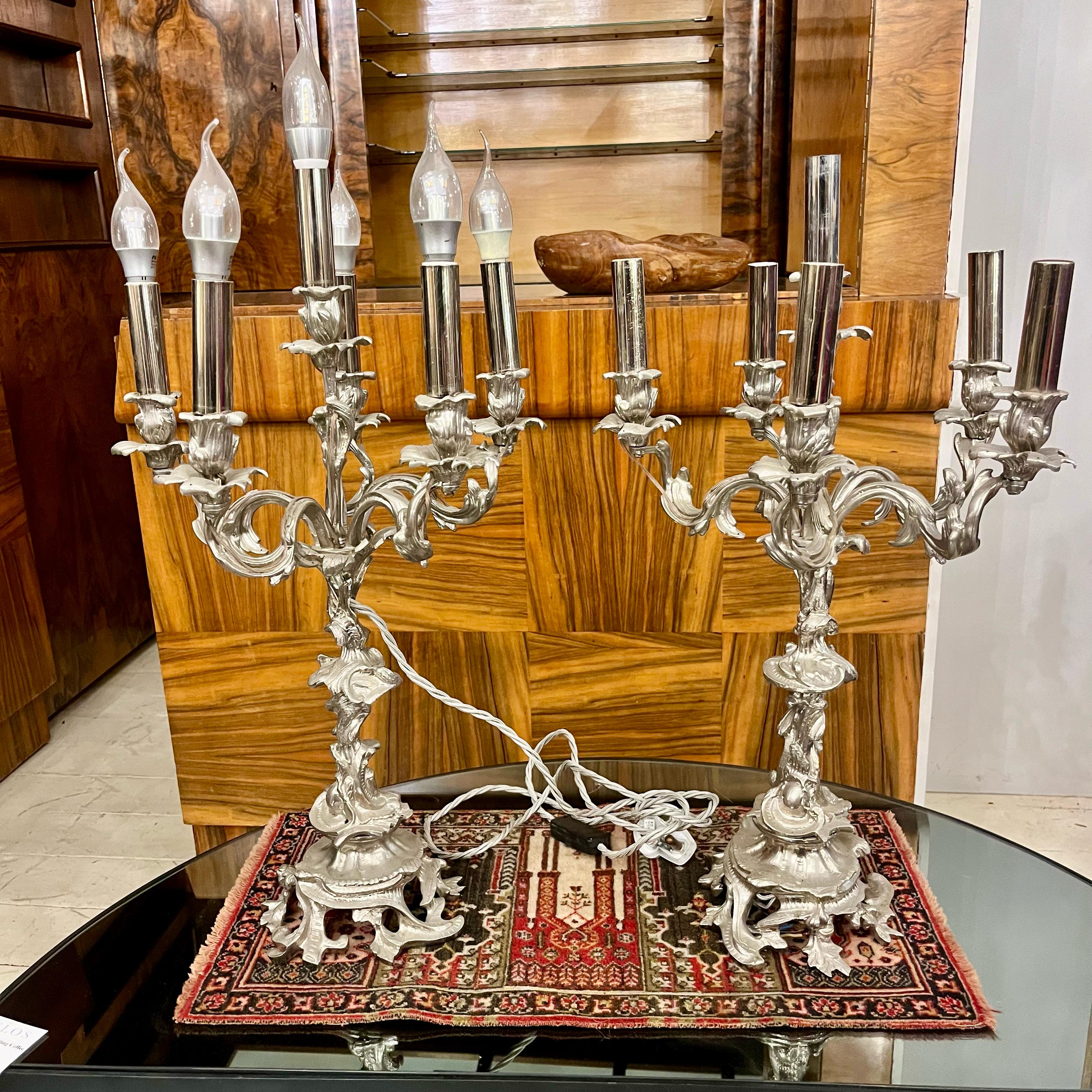 Pair of Antique Candelabras, Nickel Plated