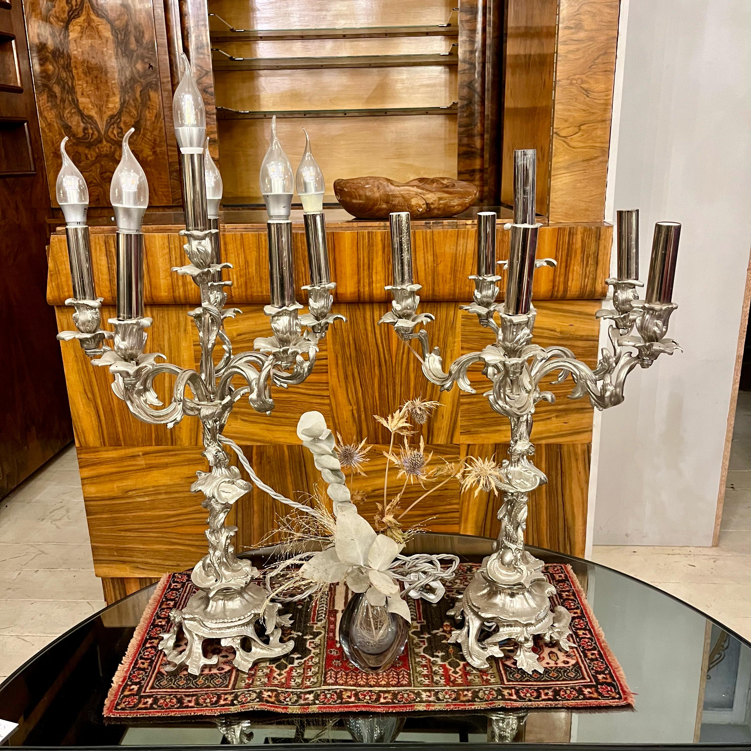 Pair of Antique Candelabras, Nickel Plated