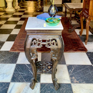 Beautiful Chinese Hand Carved Pedestal with Marble Top - SOLD