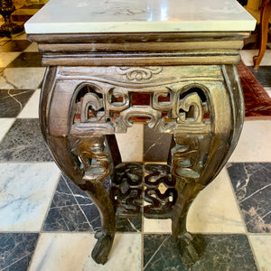 Beautiful Chinese Hand Carved Pedestal with Marble Top - SOLD