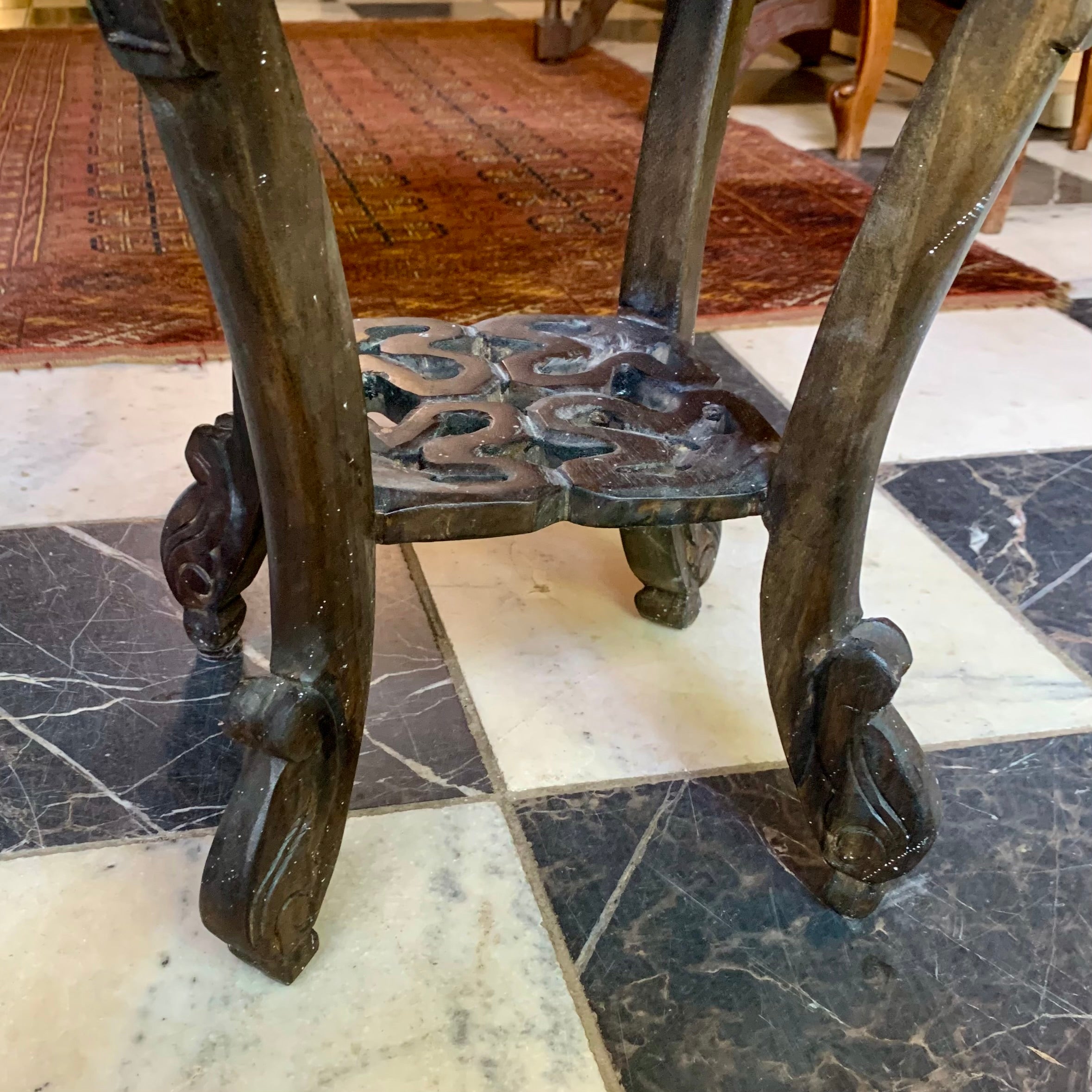 Beautiful Chinese Hand Carved Pedestal with Marble Top - SOLD