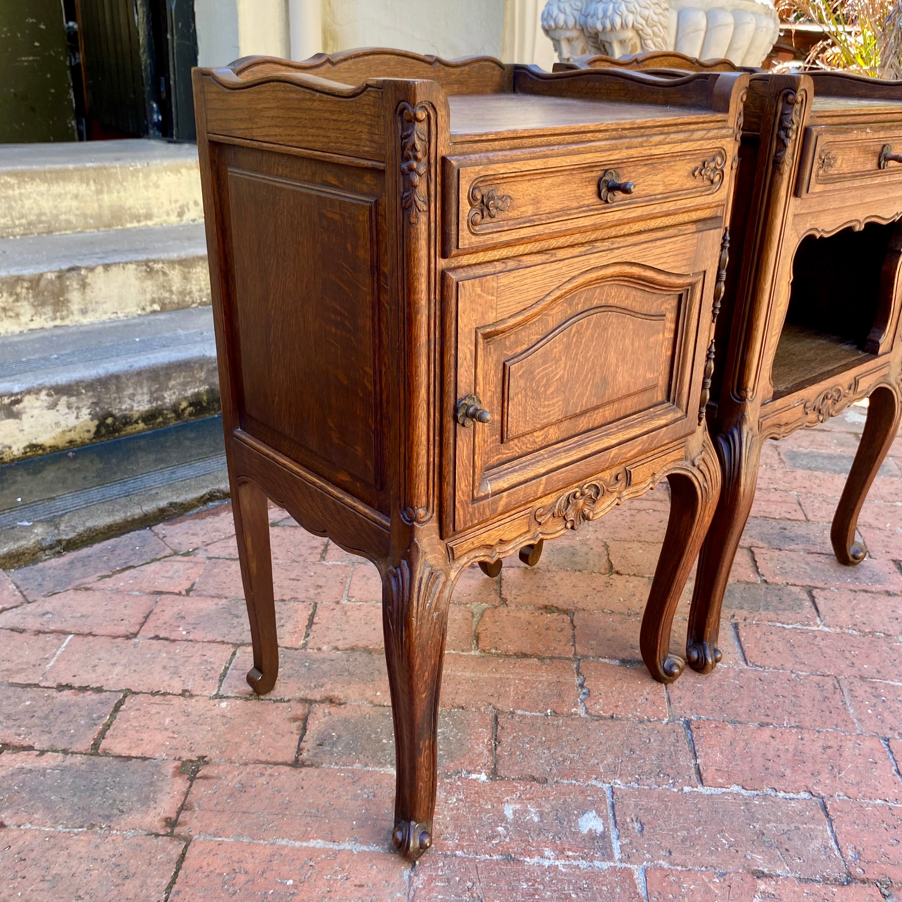 Mr & Mrs Antique Oak Bedside Pedestals - SOLD