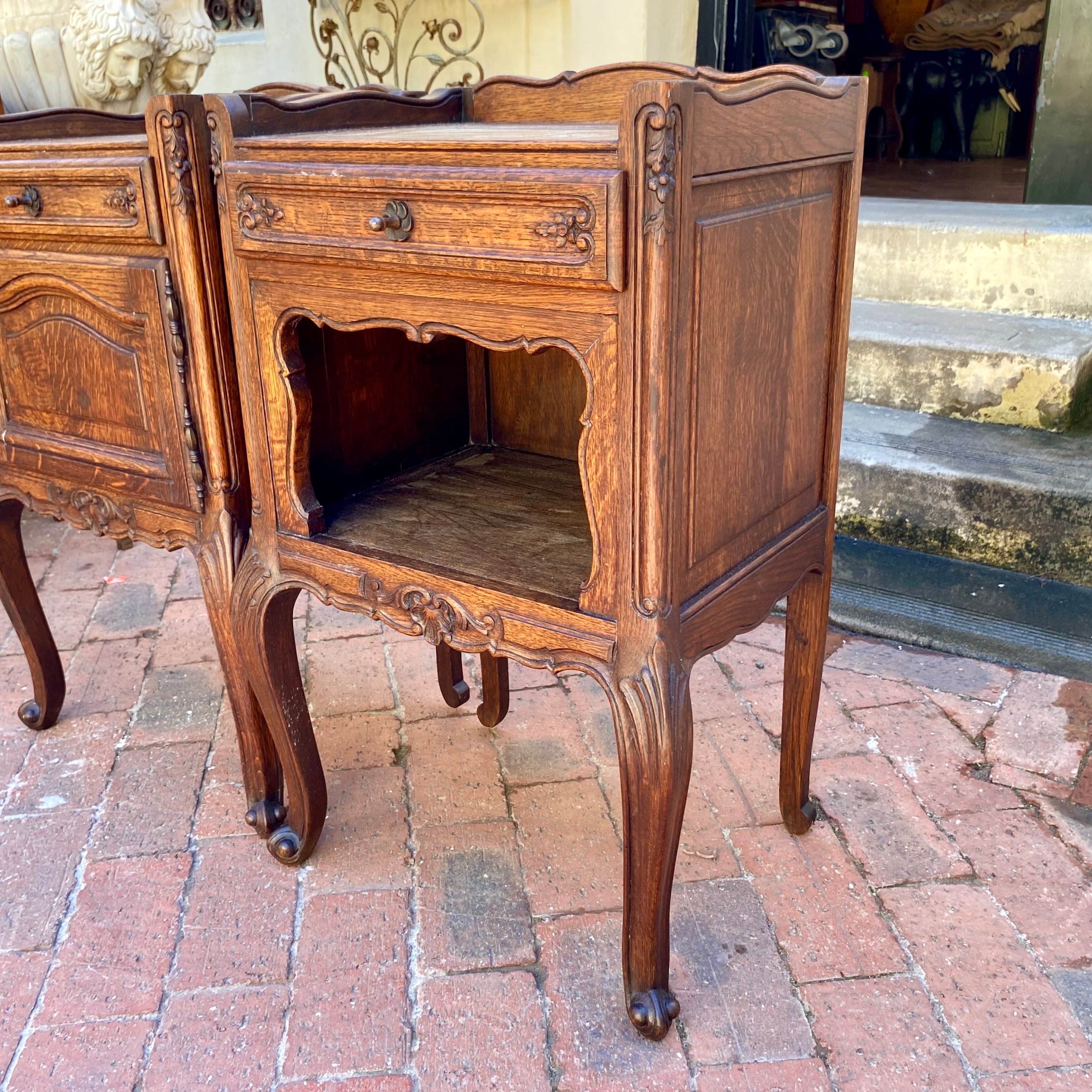 Mr & Mrs Antique Oak Bedside Pedestals - SOLD