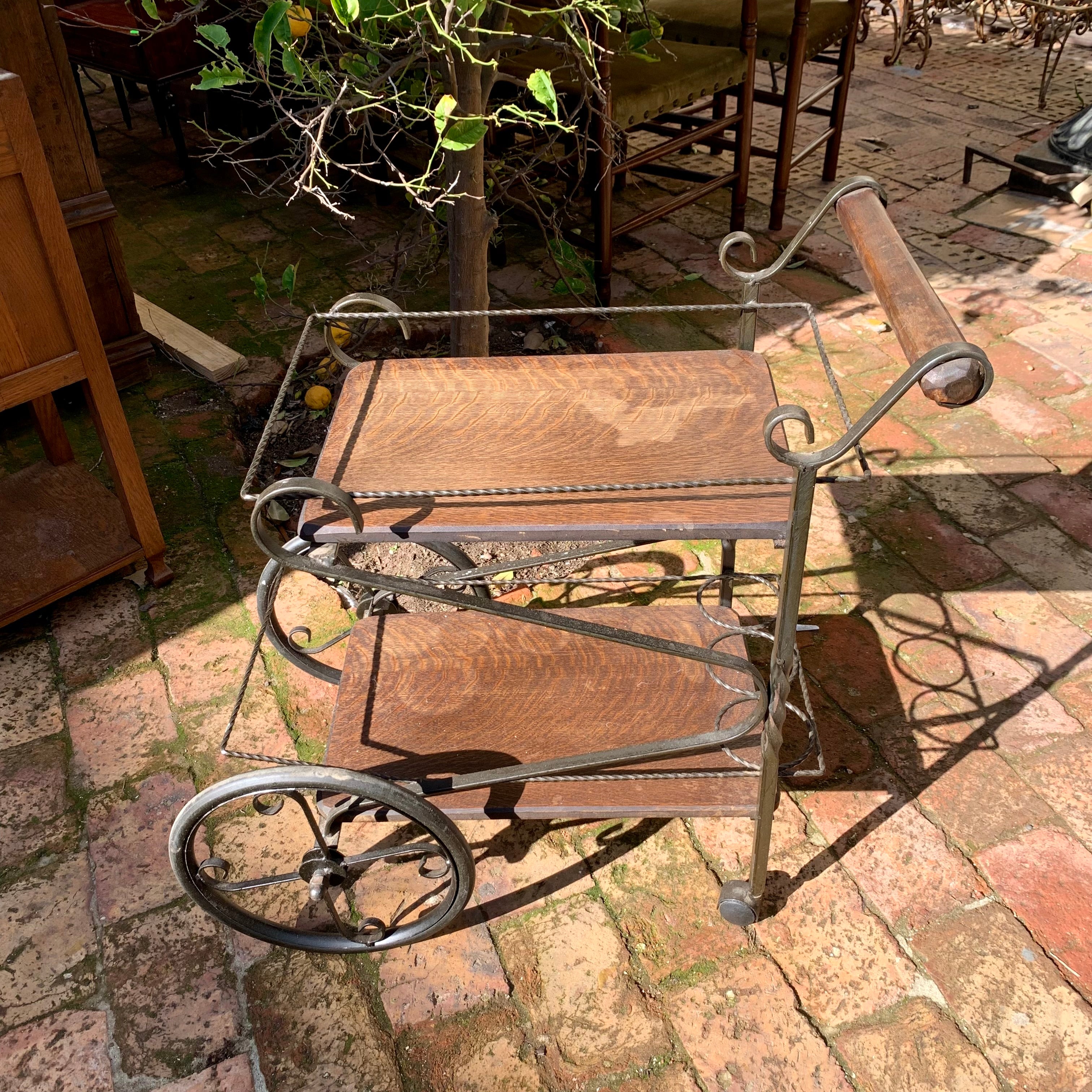 Small Wrought Iron and Oak Drinks Trolley