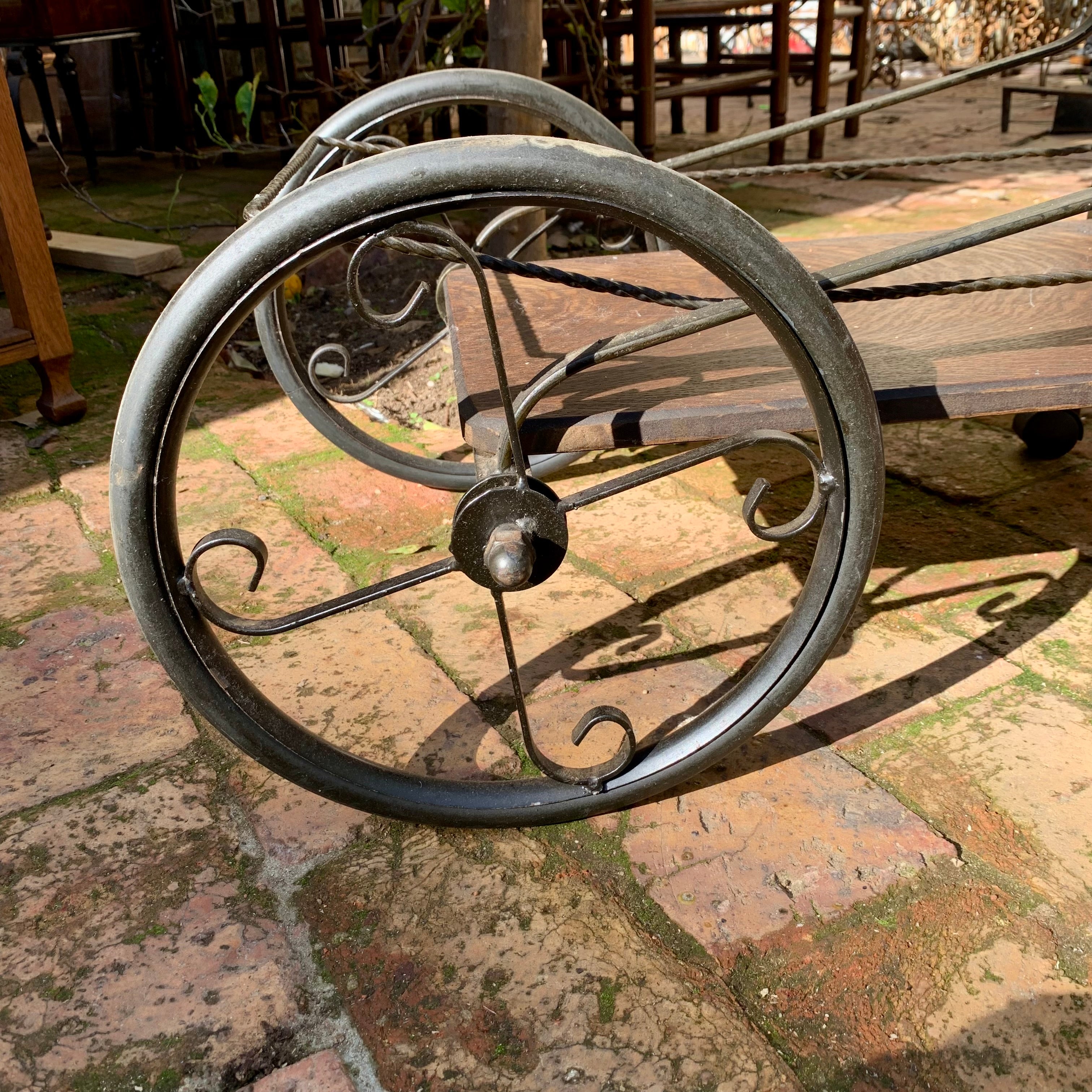 Small Wrought Iron and Oak Drinks Trolley