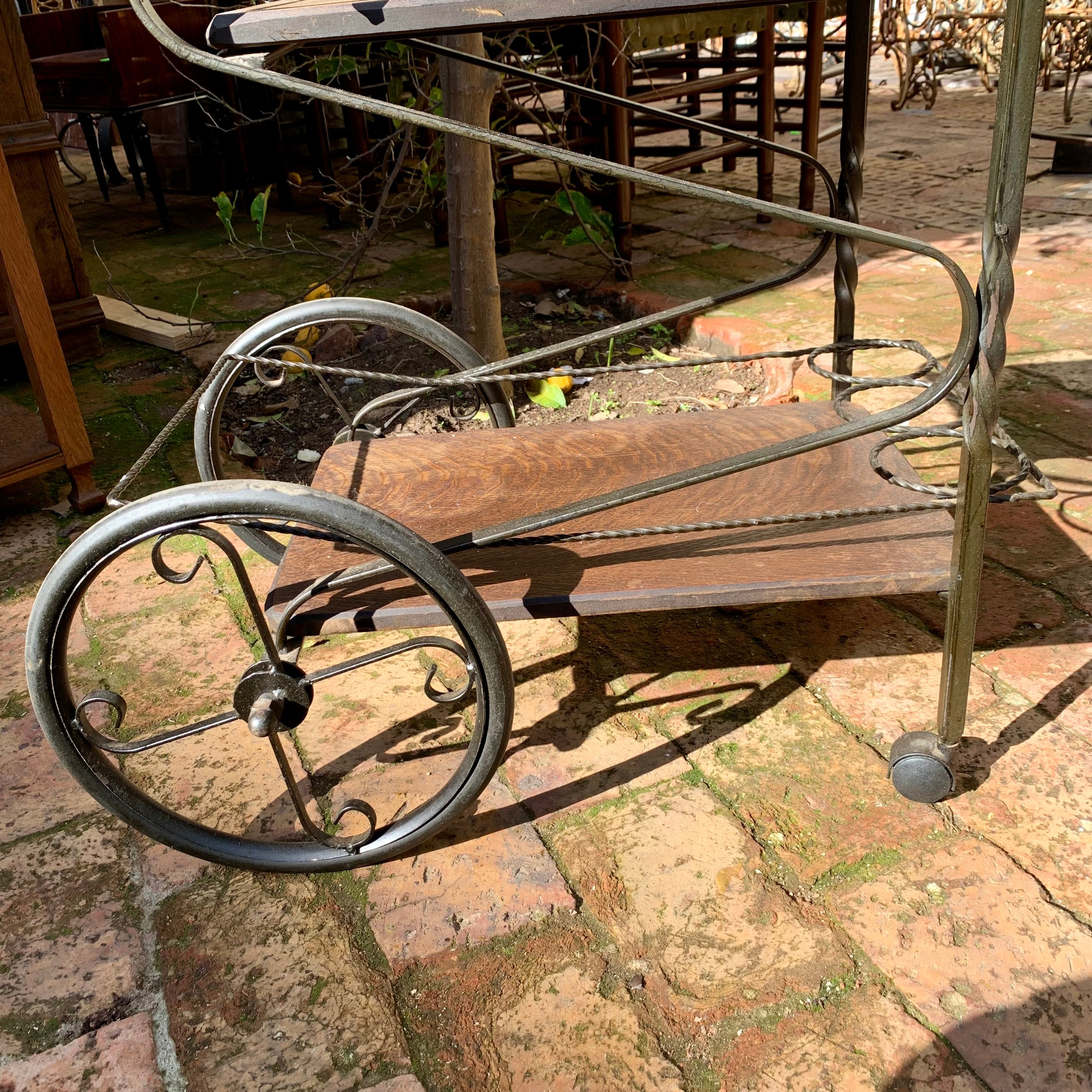 Small Wrought Iron and Oak Drinks Trolley