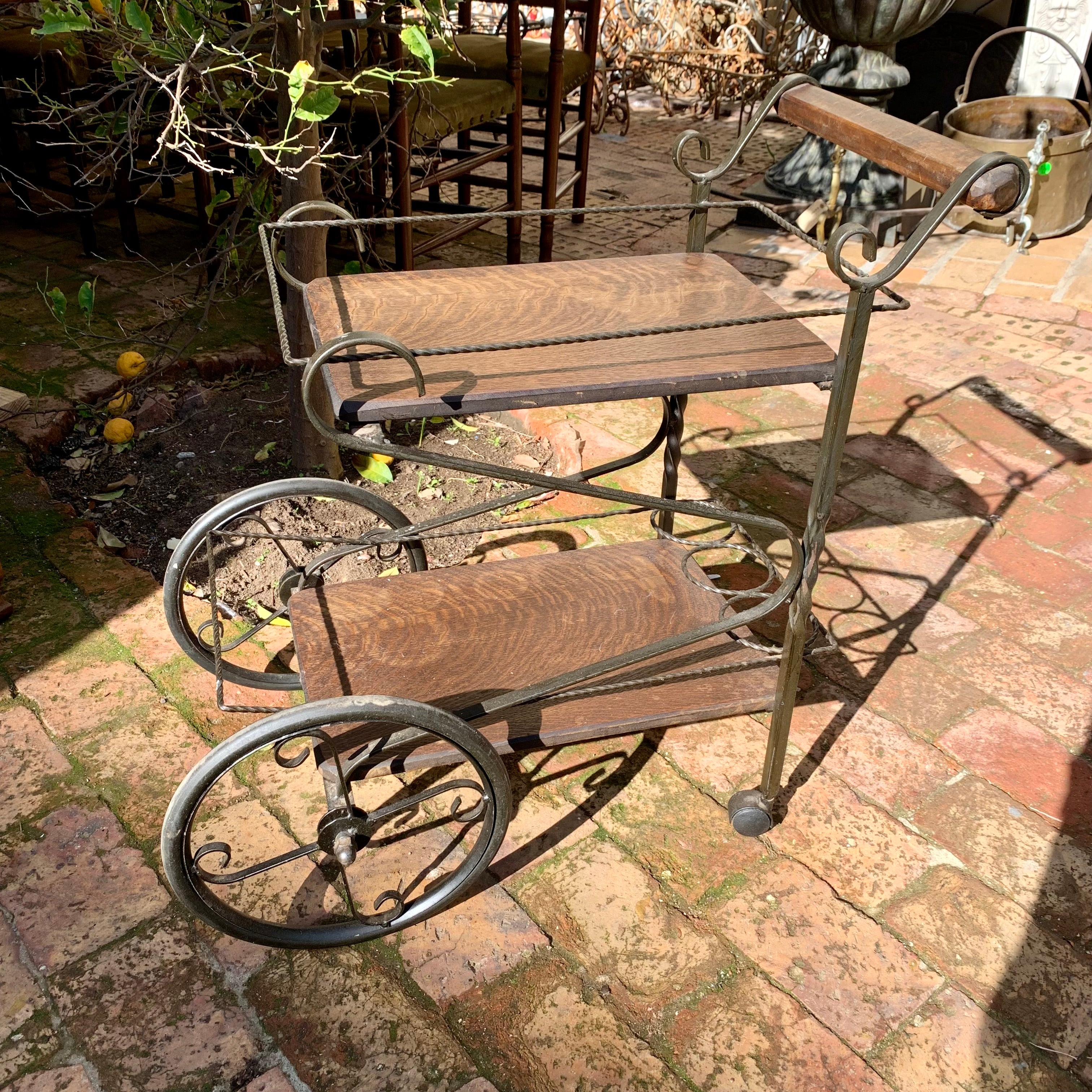 Small Wrought Iron and Oak Drinks Trolley