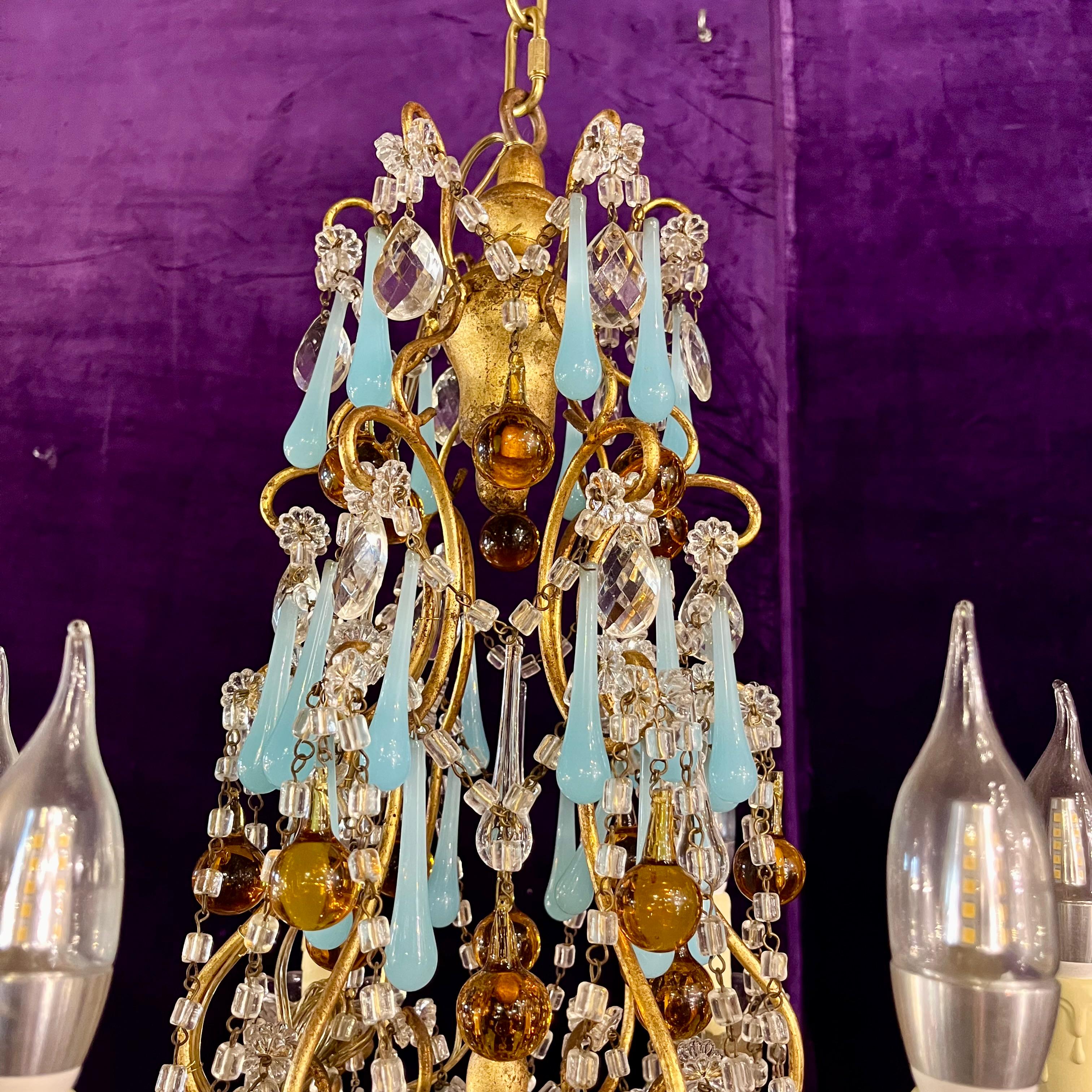 Murano Glass Chandelier with Opaline and Amber Drops, c.1950s–60s