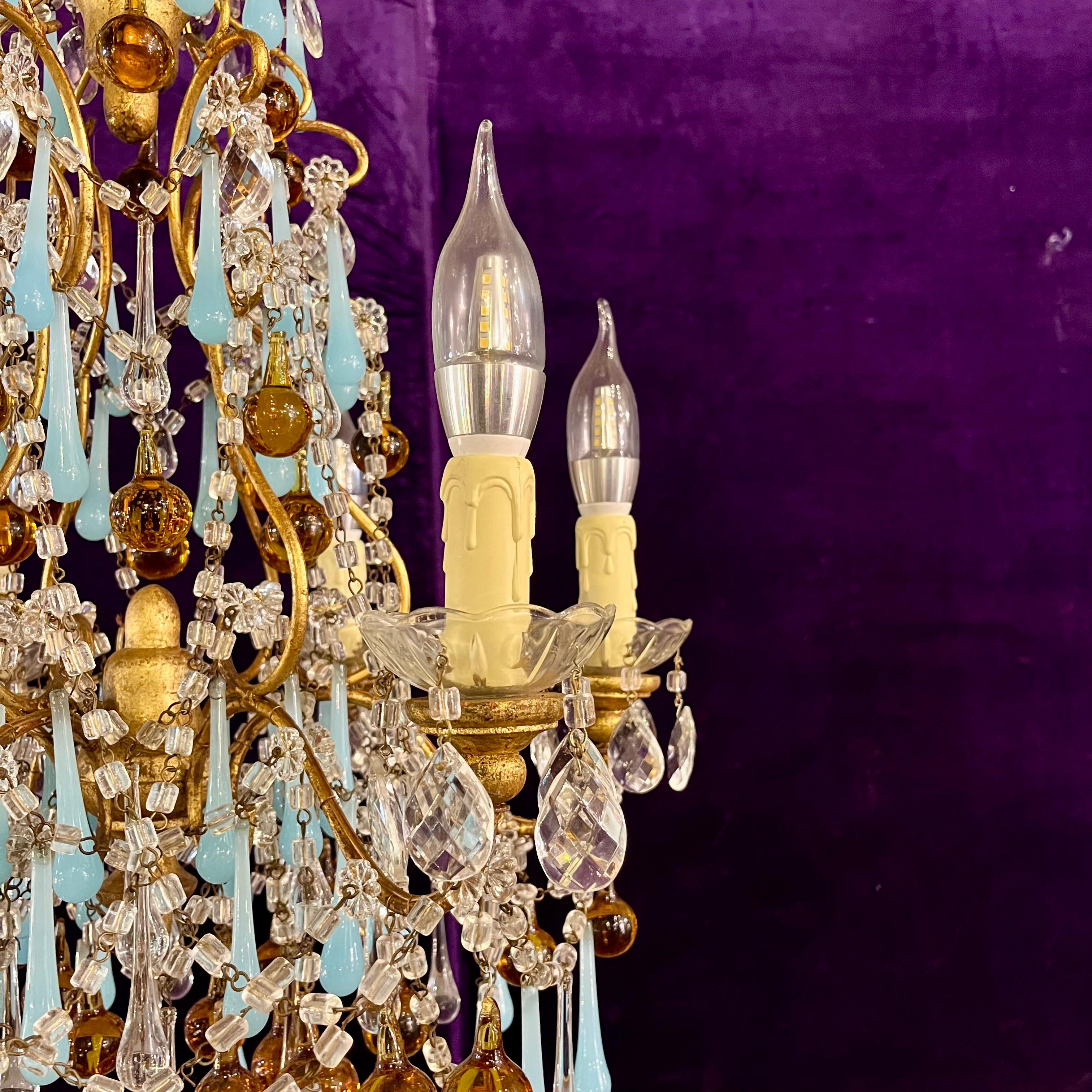 Murano Glass Chandelier with Opaline and Amber Drops, c.1950s–60s