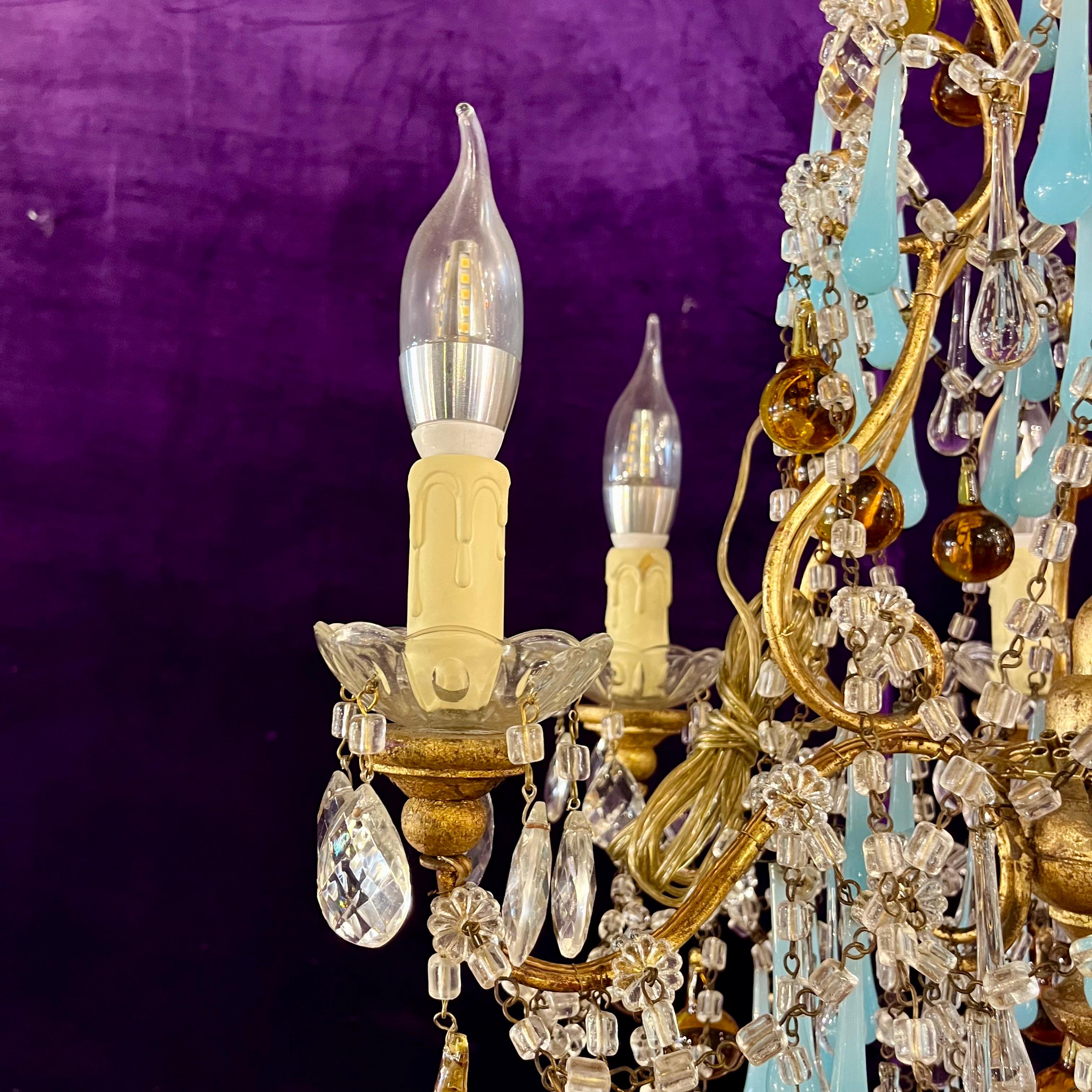 Murano Glass Chandelier with Opaline and Amber Drops, c.1950s–60s