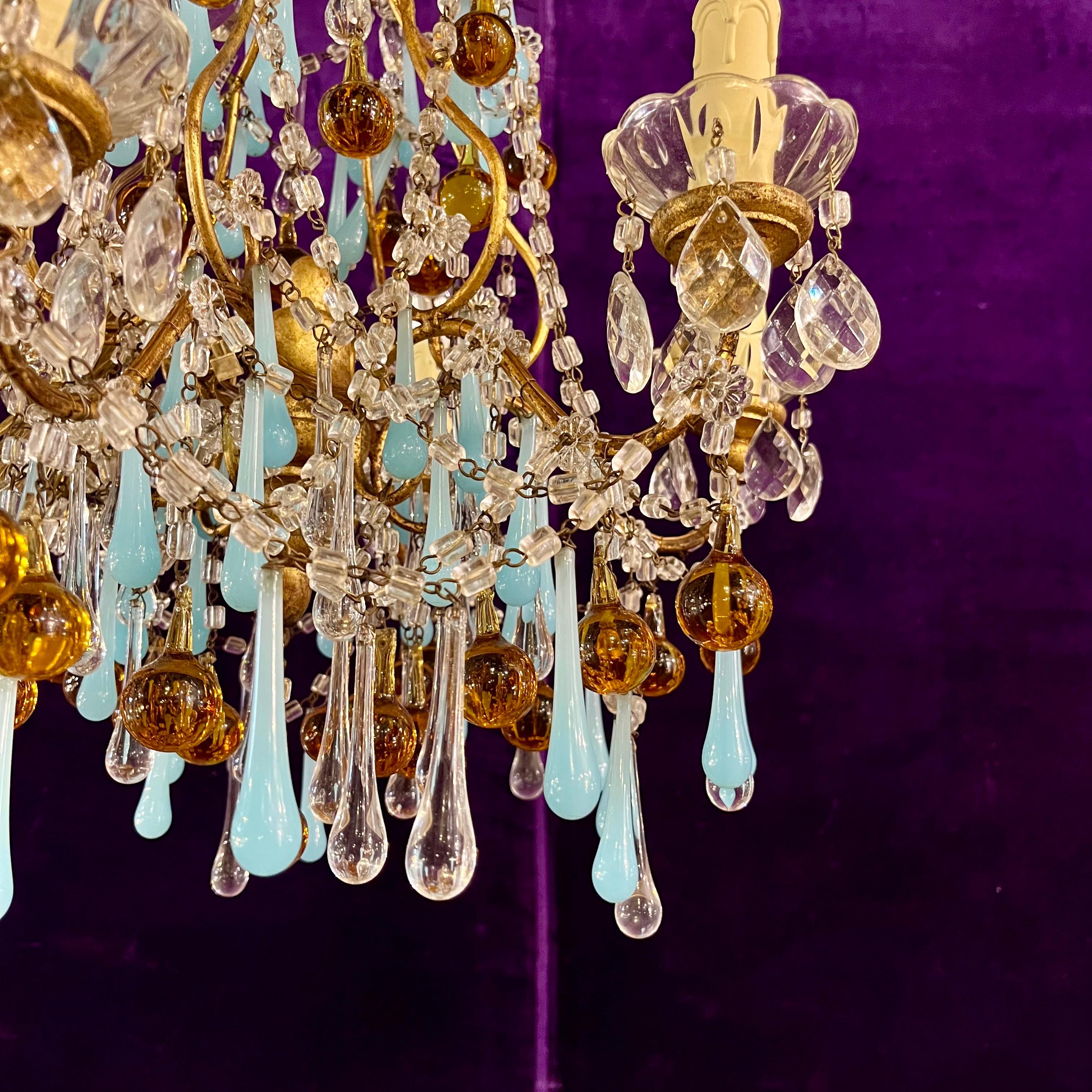 Murano Glass Chandelier with Opaline and Amber Drops, c.1950s–60s