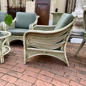 Vintage Cane Upholstered Lounger Set