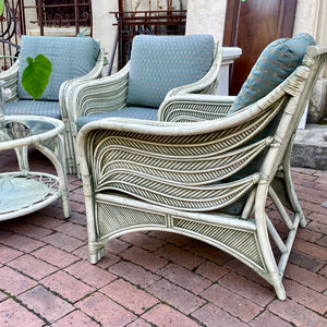 Vintage Cane Upholstered Lounger Set