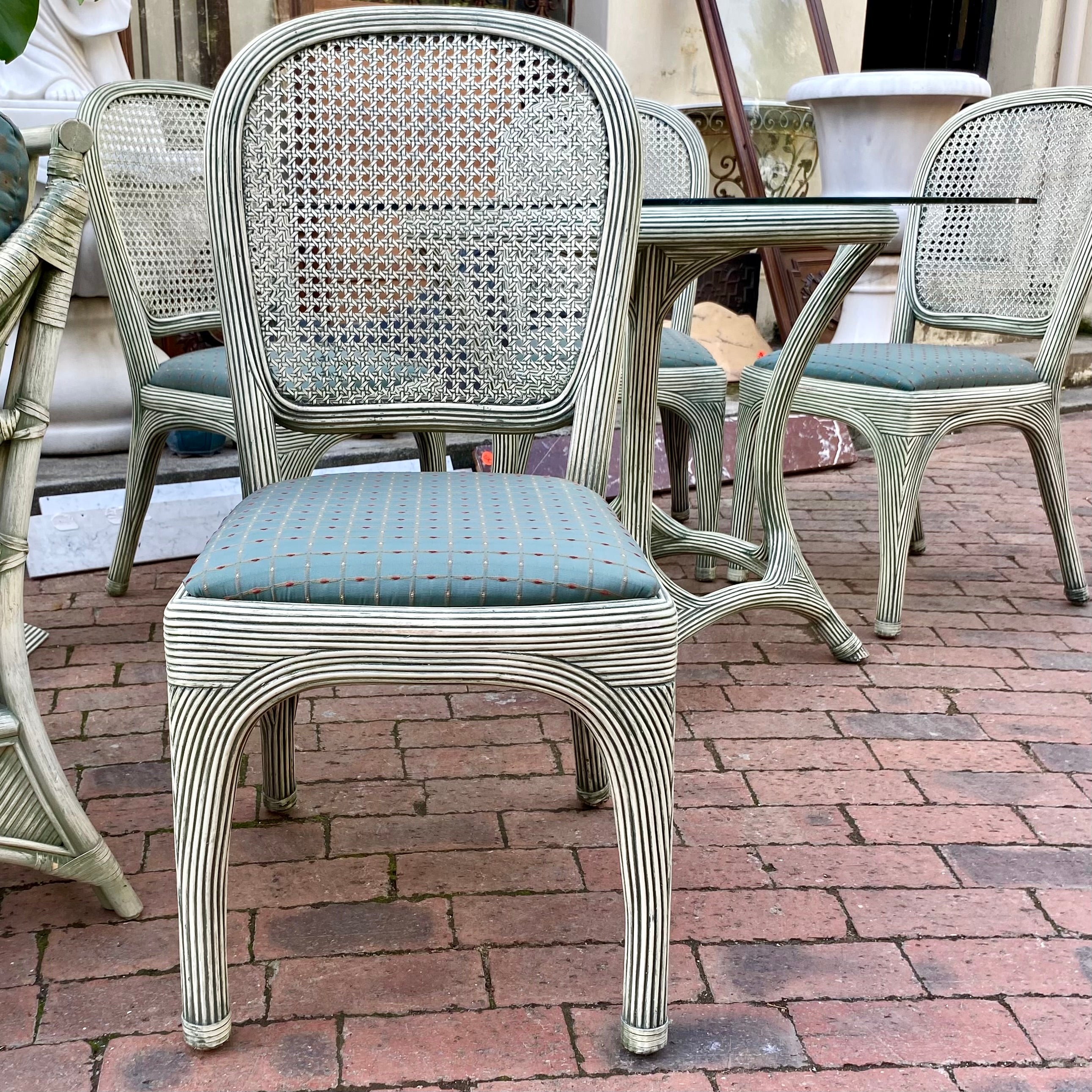 Vintage Cane Upholstered Dining Set