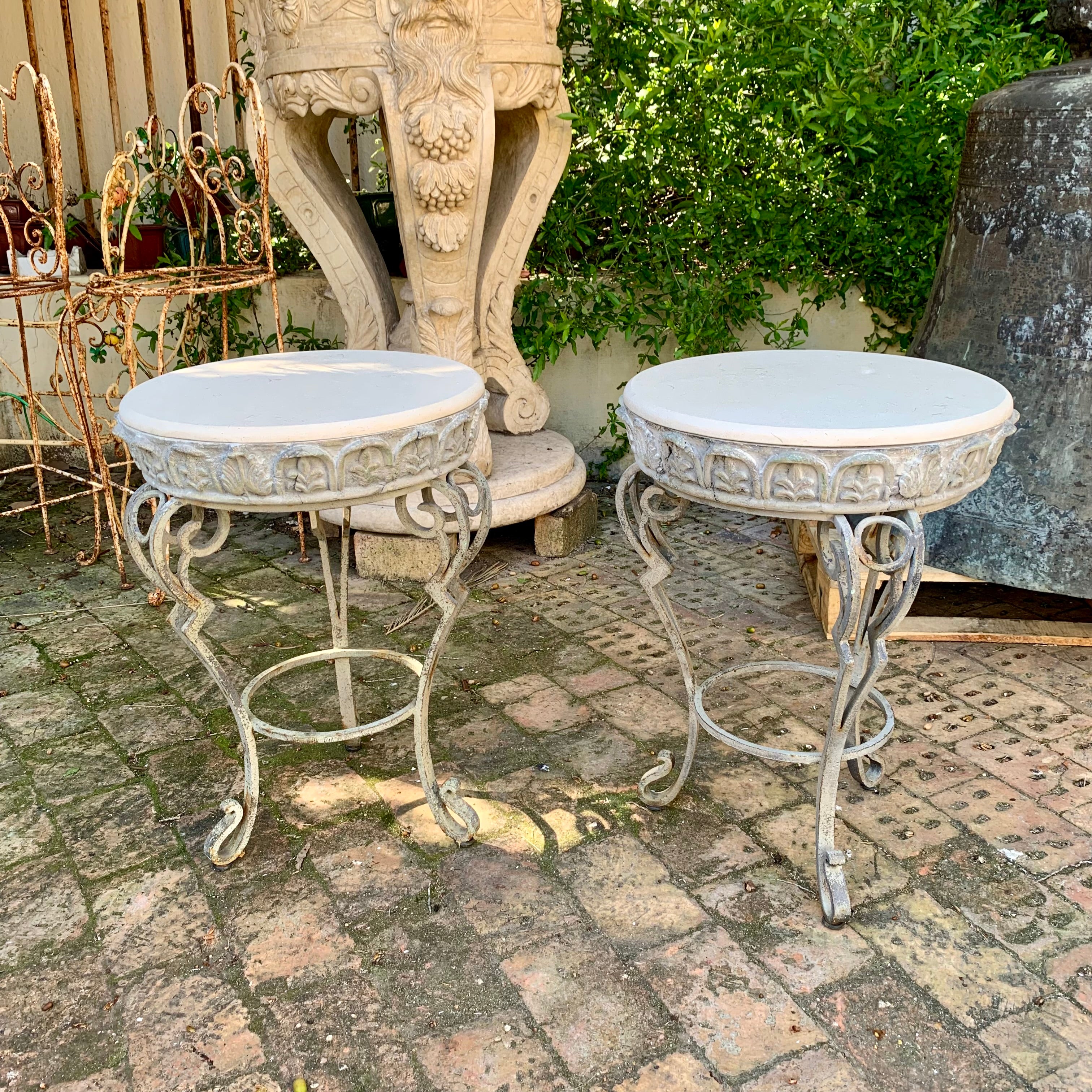 Pretty Wrought Iron and Cement Base with Marble Top Table - SOLD