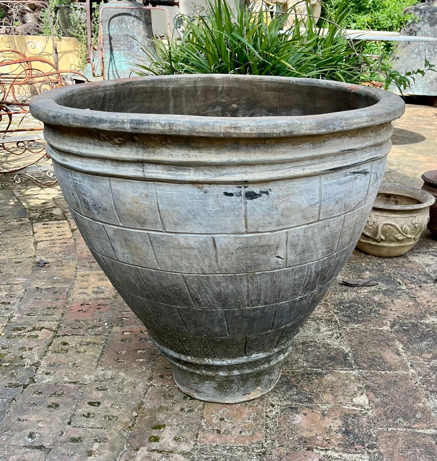 Large Weathered Grey Terracotta Pot