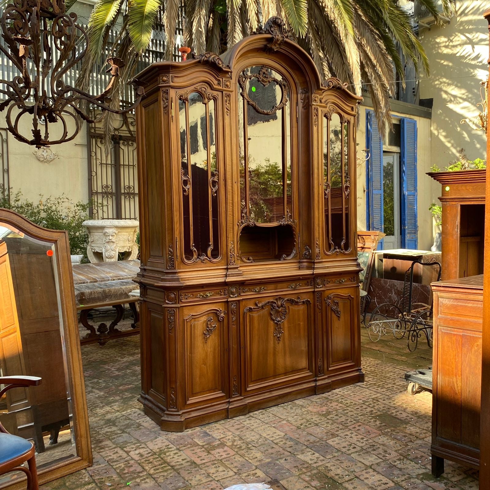 Incredible Antique Art Nouveau Walnut Display Unit